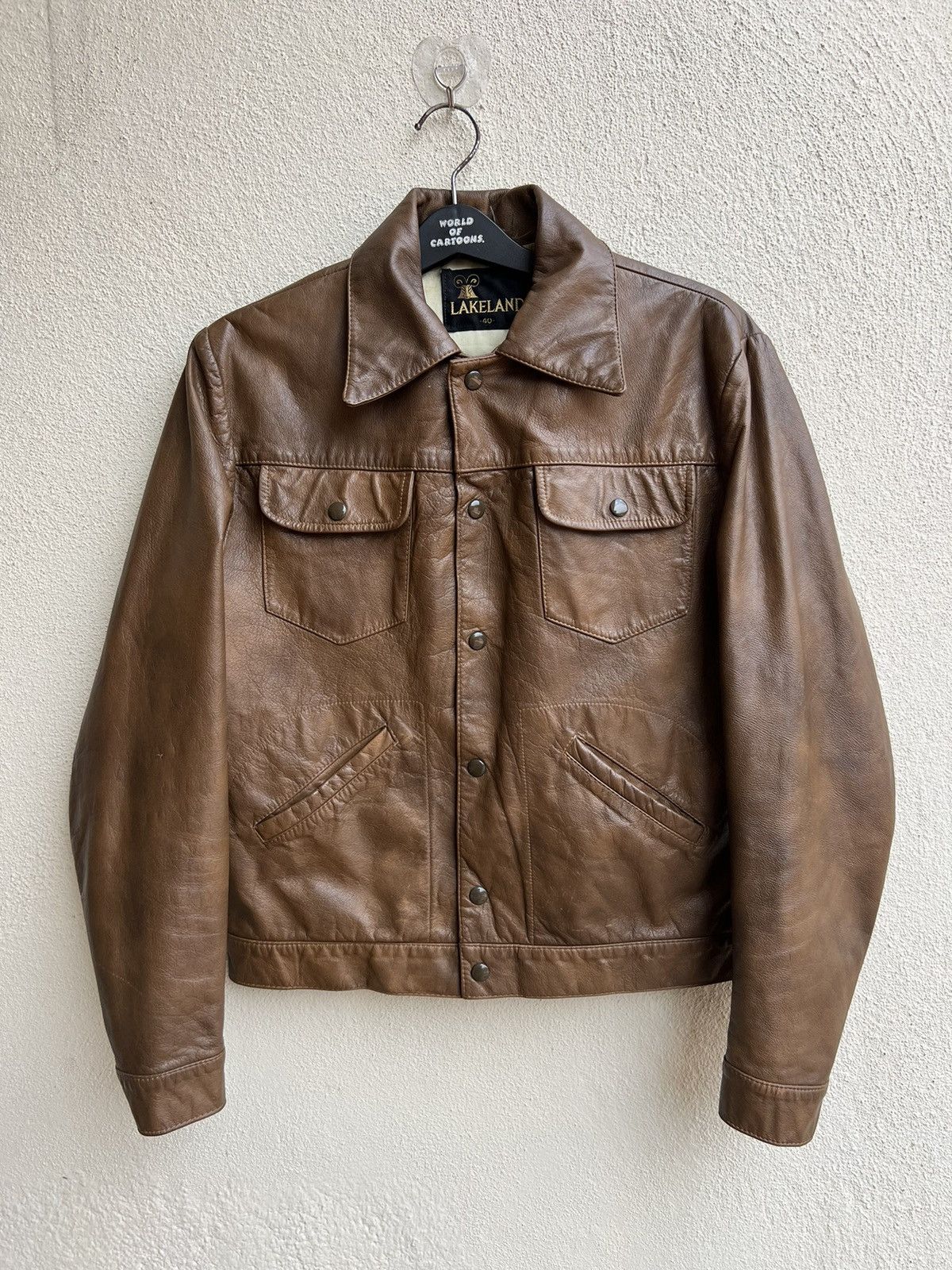 Leather Vintage 60s 70s Lakeland Patina Brown Trucker Leather Jacket Size US M / EU 48-50 / 2 - 6 Thumbnail