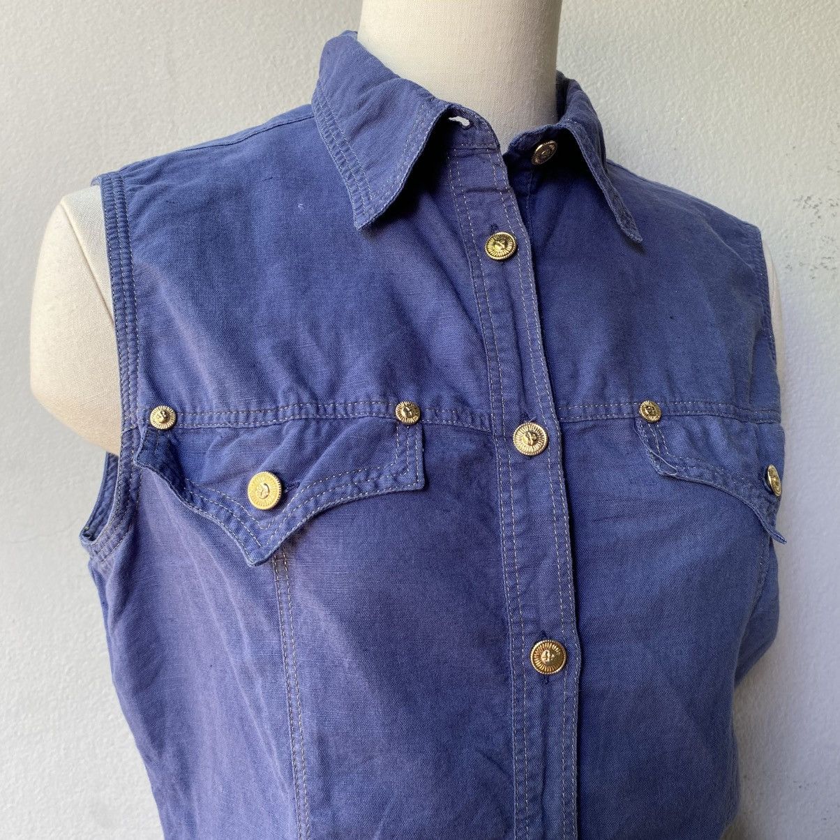 Versace VERSACE Indigo Sleeveless Denim Shirt Size M / US 6-8 / IT 42-44 - 3 Thumbnail