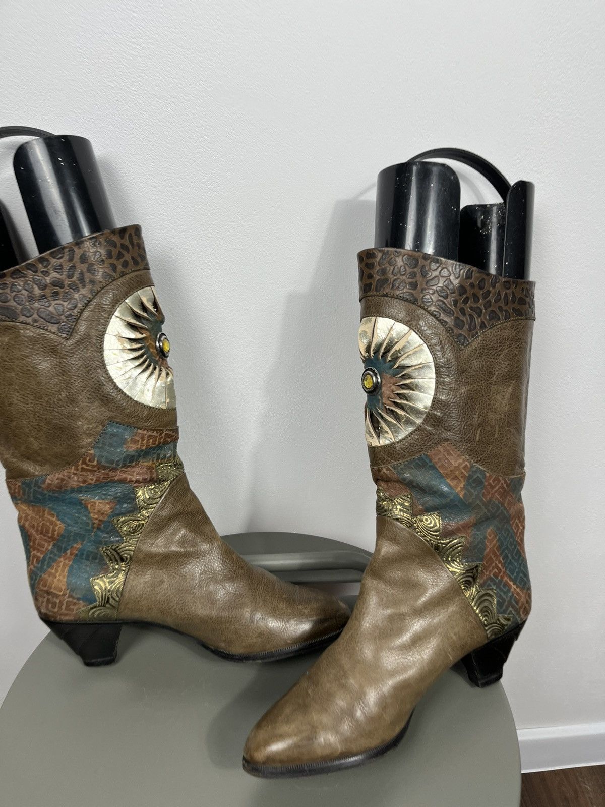 Other Asso di Italy Leather Art Patchwork Mid Calf Boots EU 39 Size US 8 / IT 38 - 8 Thumbnail