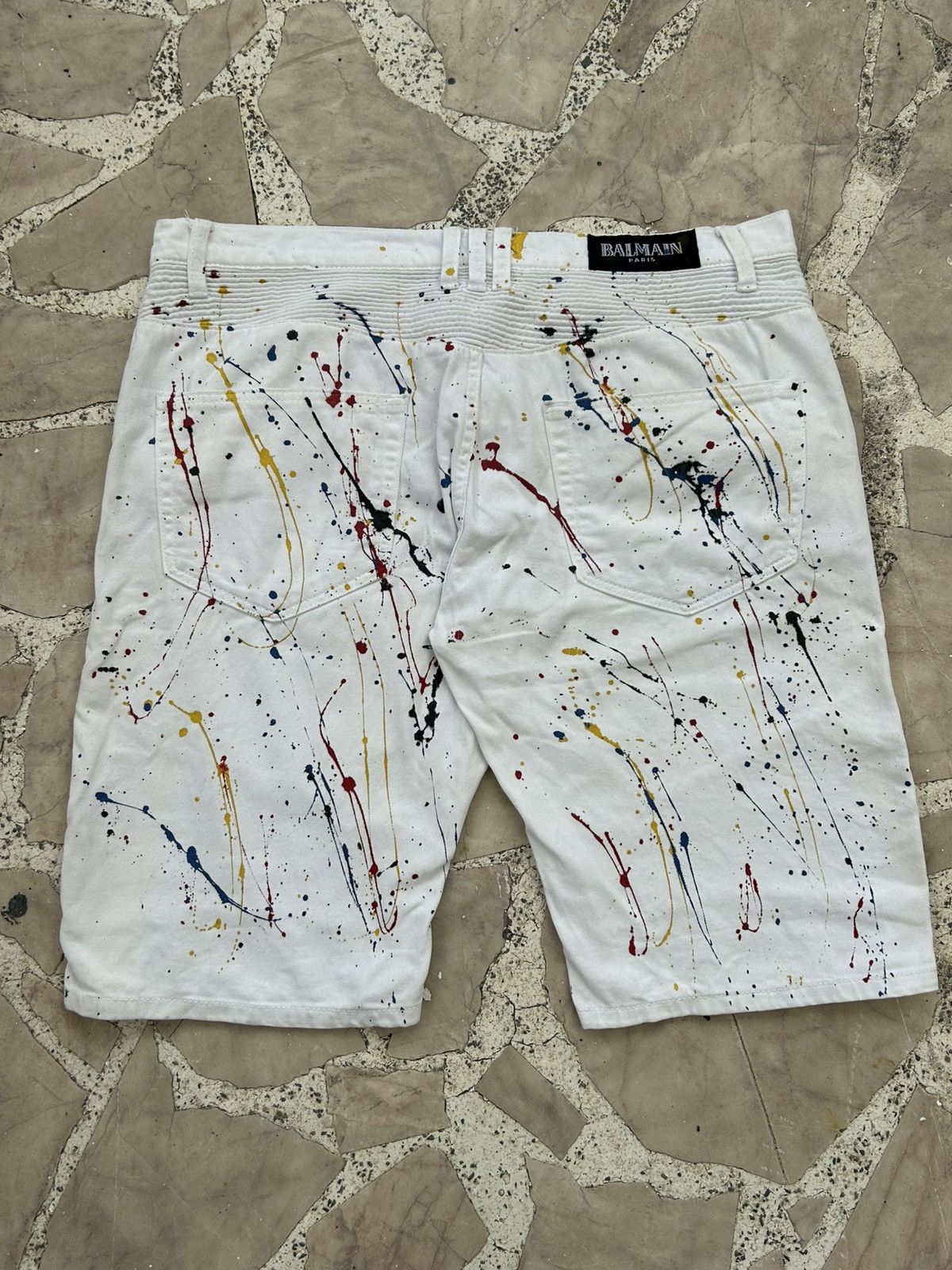 Balmain Balmain Vintage 90s Paint Splatter Shorts Size US 34 / EU 50 - 2 Thumbnail