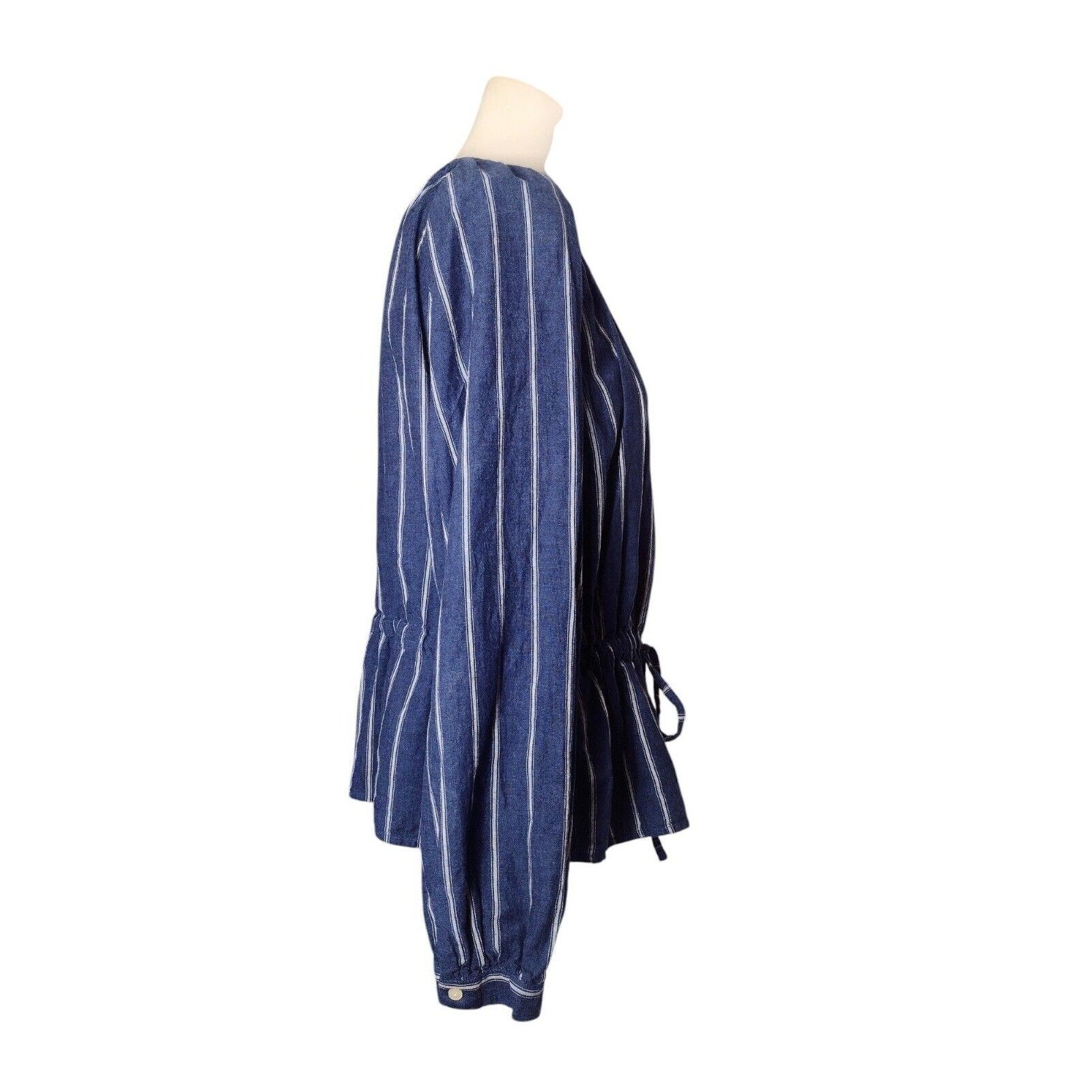 J.Crew J Crew Linen Blend Peplum Top Size 14 Blue Striped Drawstrin Size XL / US 12-14 / IT 48-50 - 4 Thumbnail
