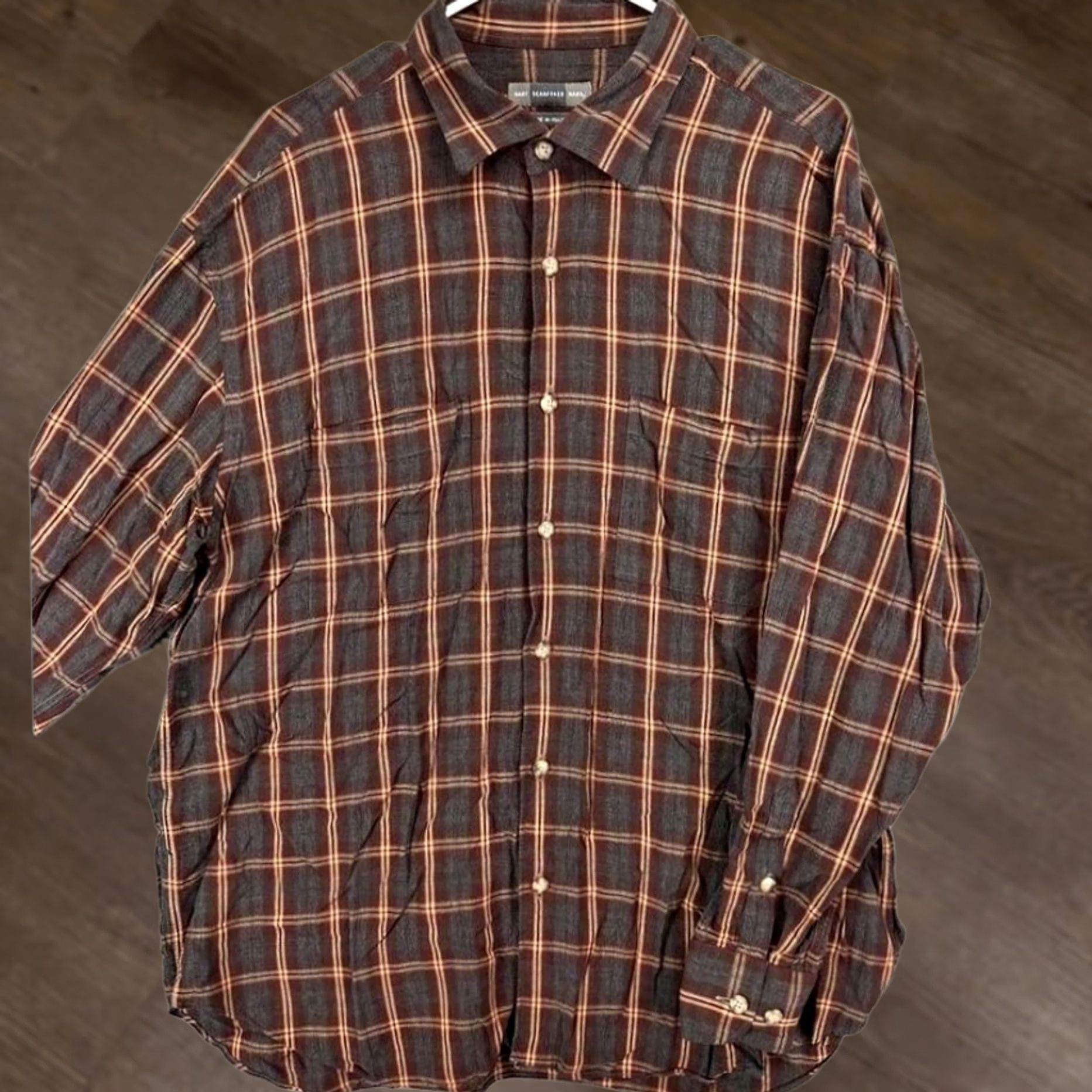 Hart Schaffner Marx Hart Schaffner Marx Shirt Adult XL Grey Orange Plaid Outdoor Mens Button Down Size US XL / EU 56 / 4 - 1 Thumbnail