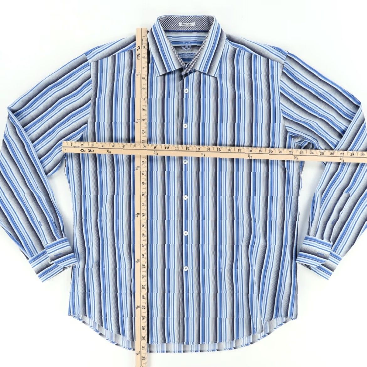 BUGATCHI Bugatchi Uomo Shaped Fit Striped Button Up Shirt Blue Men's XL Size US XL / EU 56 / 4 - 3 Thumbnail