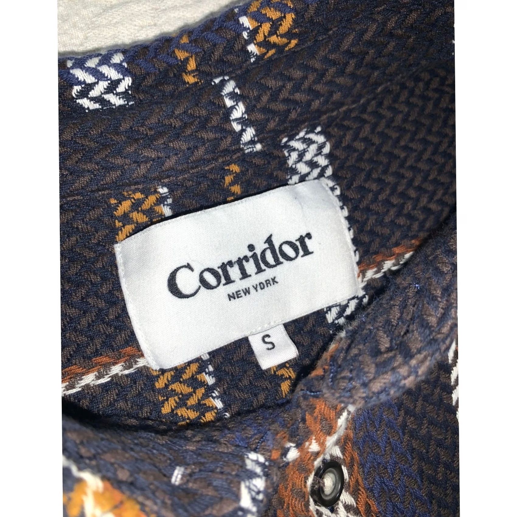 Corridor New York Shirt Mens S Navy Brown Plaid Herringbone Cotton Button Down Long Sleeve, Men's — image 2 of 6