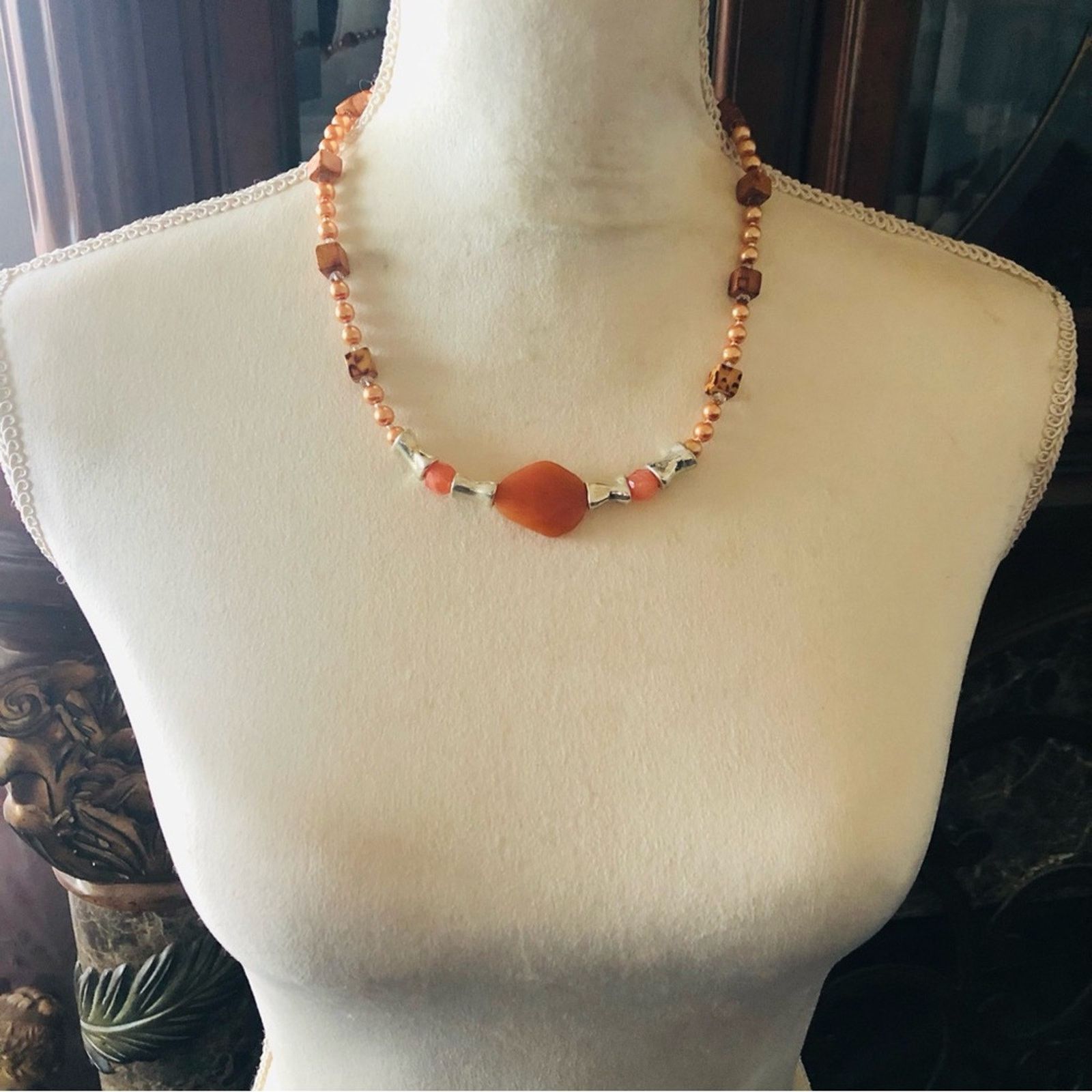 Handmade Handcrafted repurpose mixed material bead Pearl necklac Size ONE SIZE - 5 Thumbnail