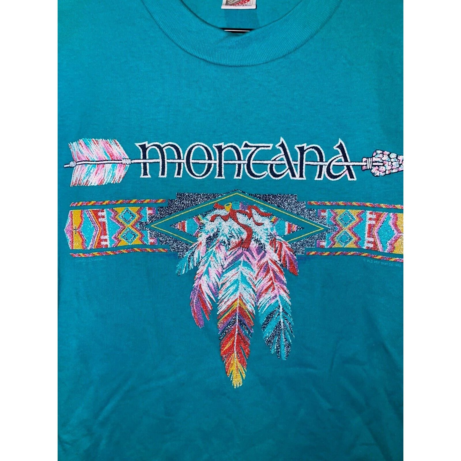 Jerzees Vintage Native American Shirt Montana Teal Tee VTG 90s Large Size US L / EU 52-54 / 3 - 2 Thumbnail
