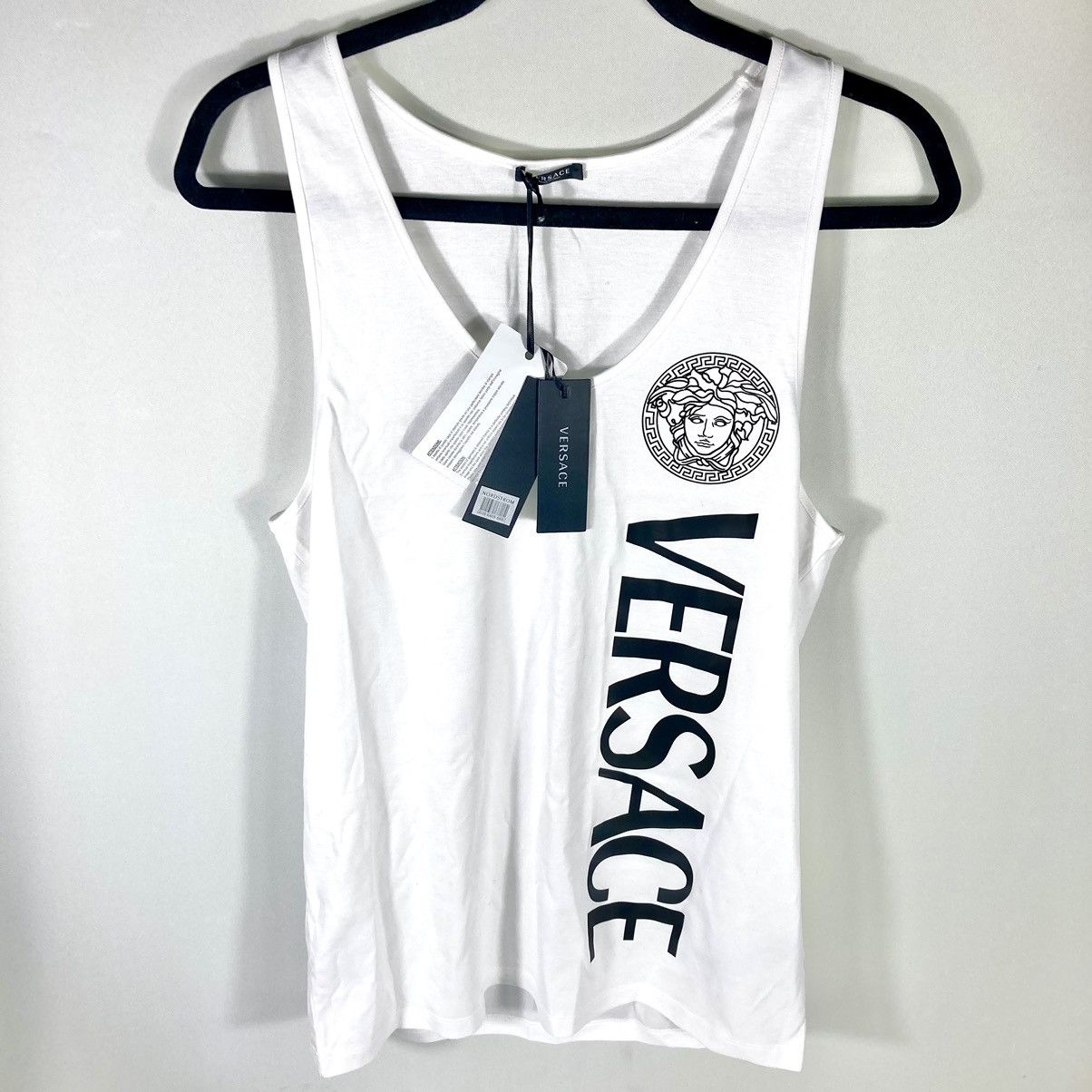 Versace Logo Cotton Women Graphic Tank White Size 44 NEW