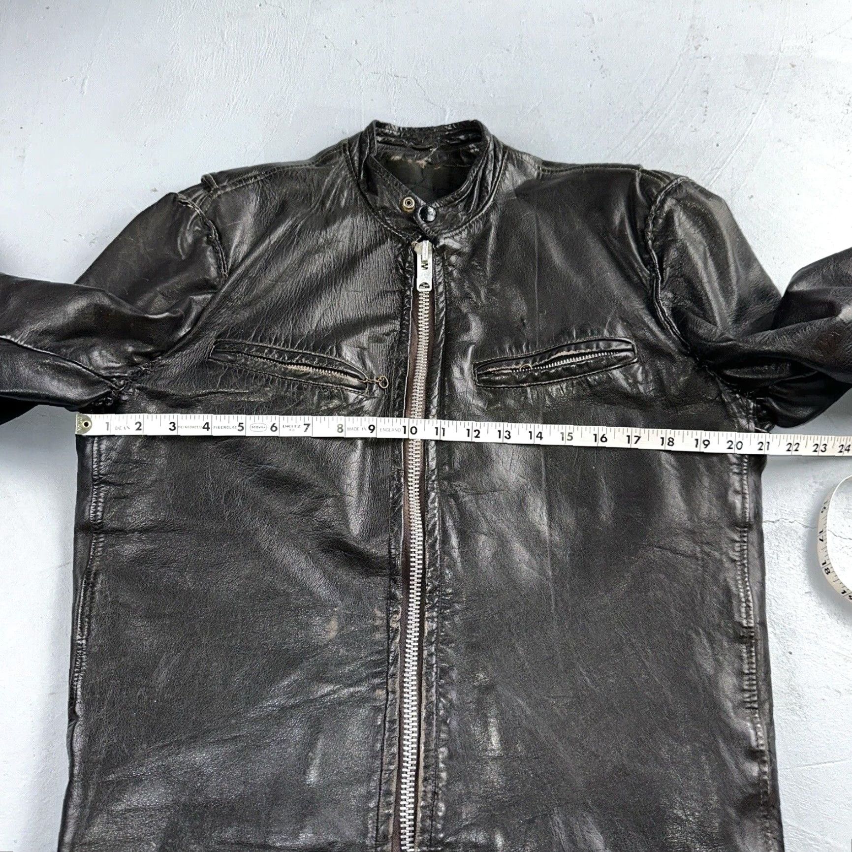 Vintage VINTAGE Motorcycle/ Biker Leather Jacket Black 38 1960s 50s 60s Cafe Racer Vintage 38 Mens Womens Boys Girls Size US XXS / EU 40 - 4 Thumbnail
