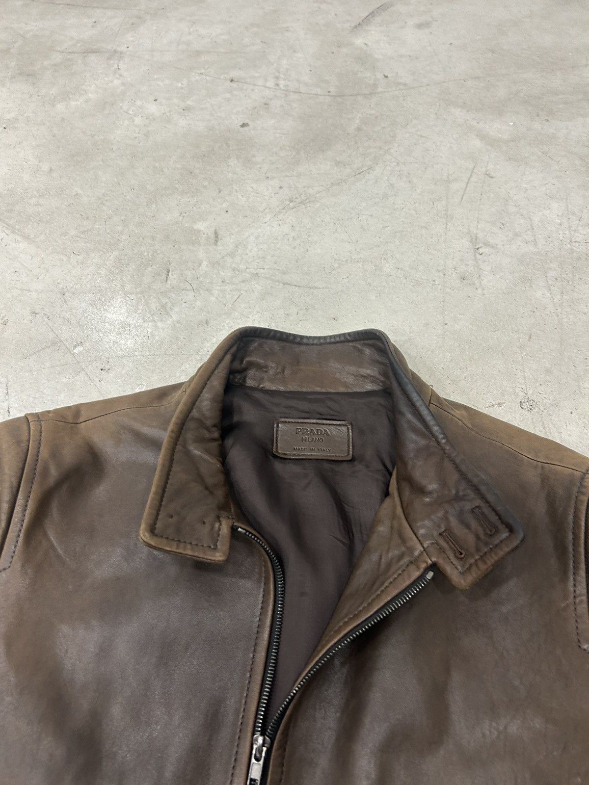 Prada Prada Brown Racer Leather Bomber / Jacket [Used - Size 46] Size US L / EU 52-54 / 3 - 4 Thumbnail
