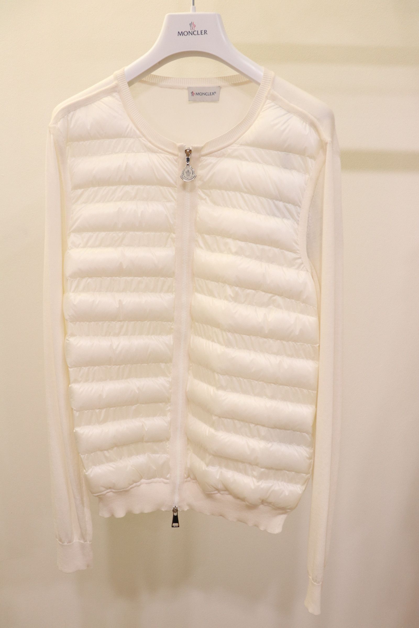 image of Moncler Duck Down Cardigan in Cream, Women's (Size Medium)