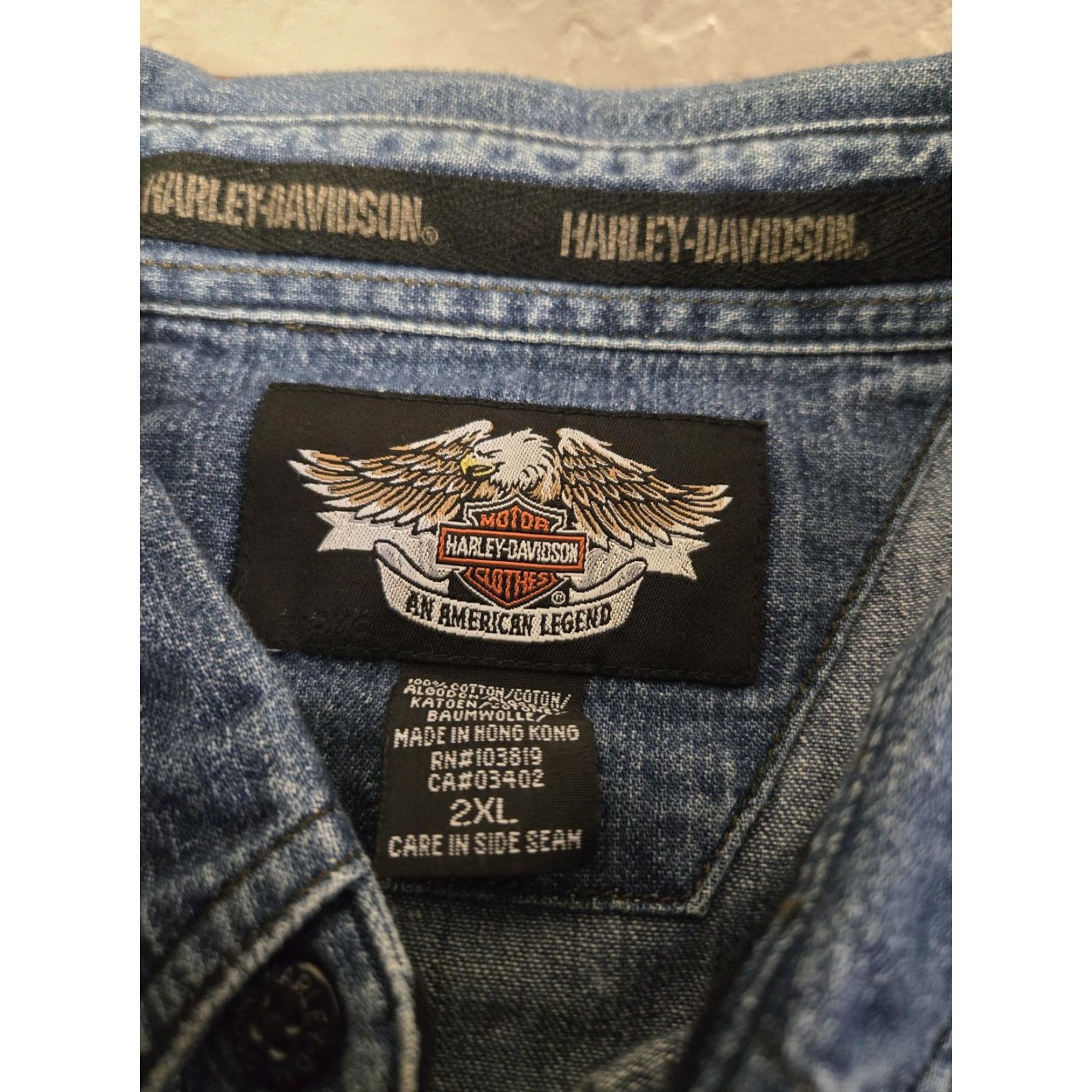 Harley Davidson VINTAGE Harley-Davidson Shirt Mens 2XL Blue Denim Button-Up Embroidered Biker Motorcycle Shirt Size US XXL / EU 58 / 5 - 5 Thumbnail