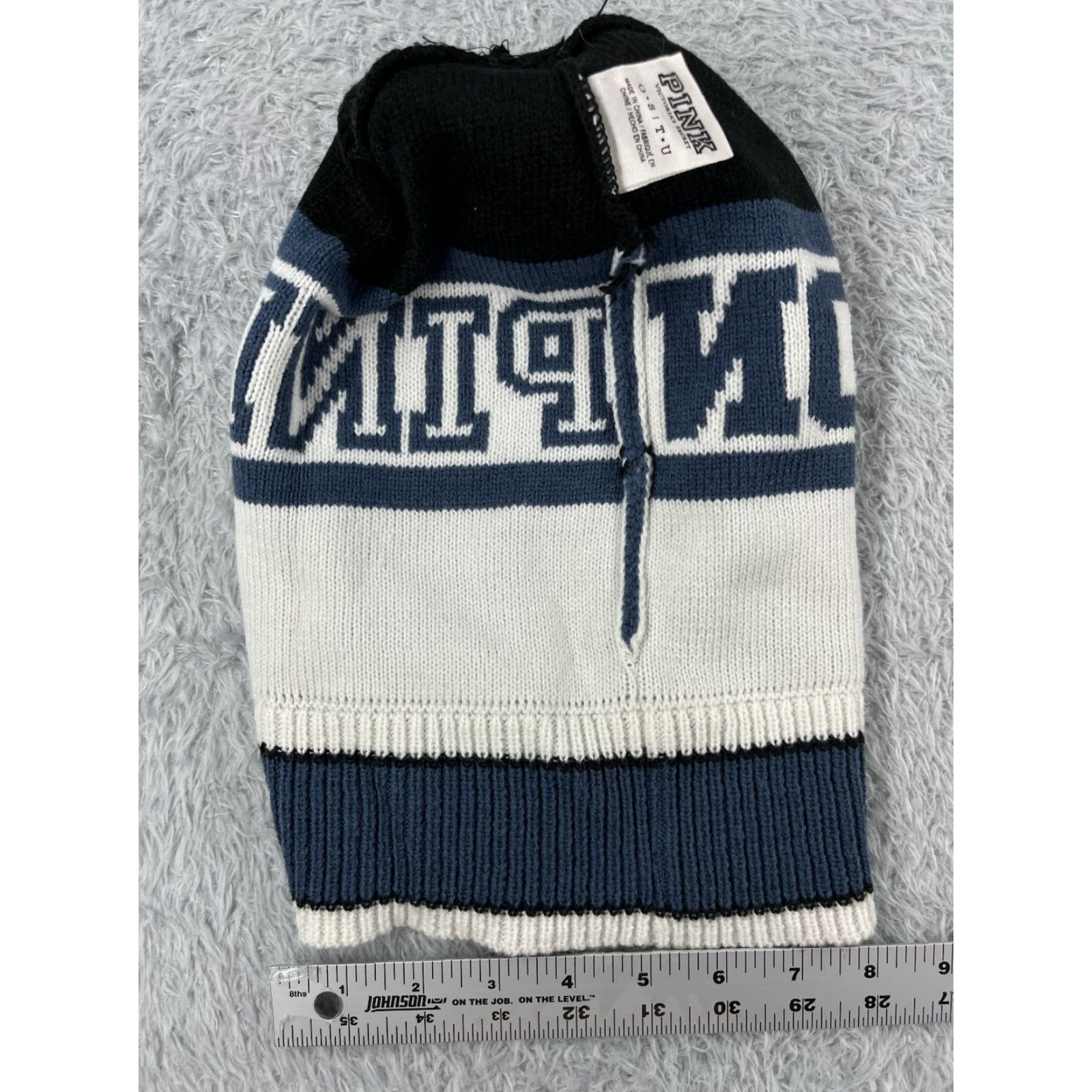Victoria's Secret Victoria's Secret Beanie Adult One Size Blue White Acrylic Knit Logo Striped Winter Womens Size ONE SIZE - 6 Thumbnail
