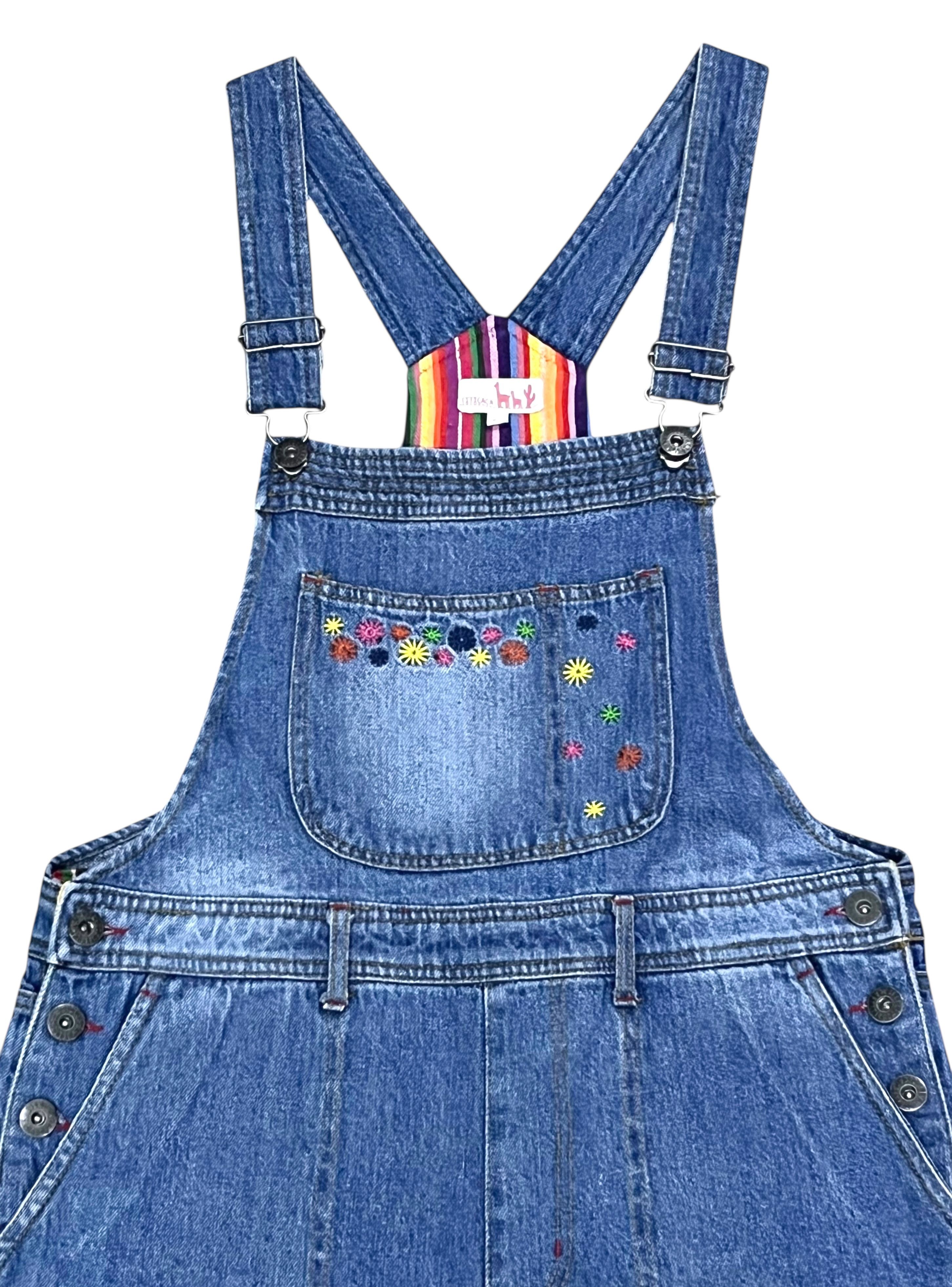 VIBE Vintage TITICACA Baggy Denim Overall w/ Embroidery Size 30" / US 8 / IT 44 - 3 Thumbnail