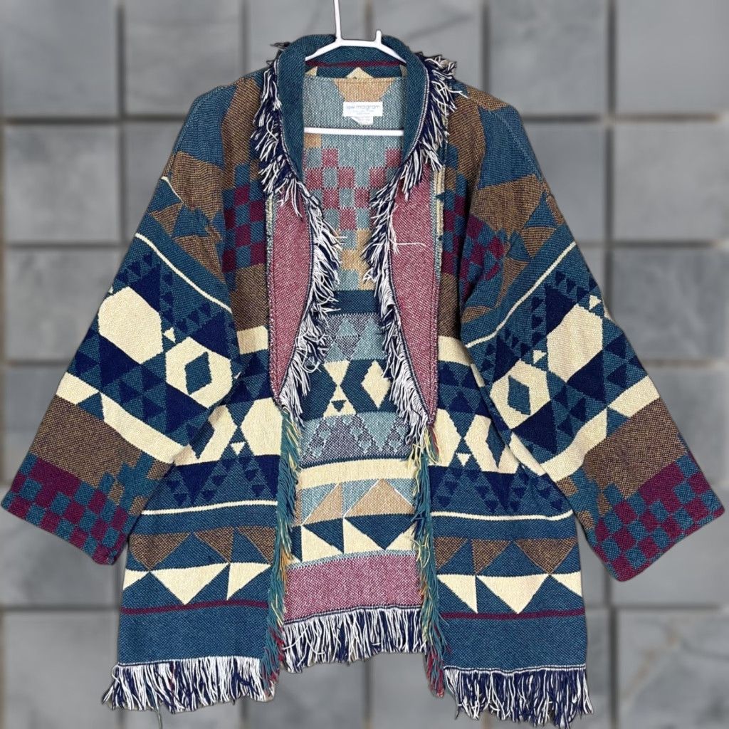Vintage VINTAGE Lew Magram Collection Women One Size Southwestern Fringe Woven Jacket Cape Size ONE SIZE - 1 Thumbnail