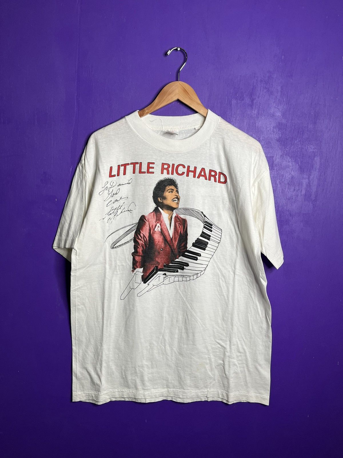 image of Band Tees x Tour Tee Vintage 80's Little Richard Piano Tour T-Shirt in White, Men's (Size XL)