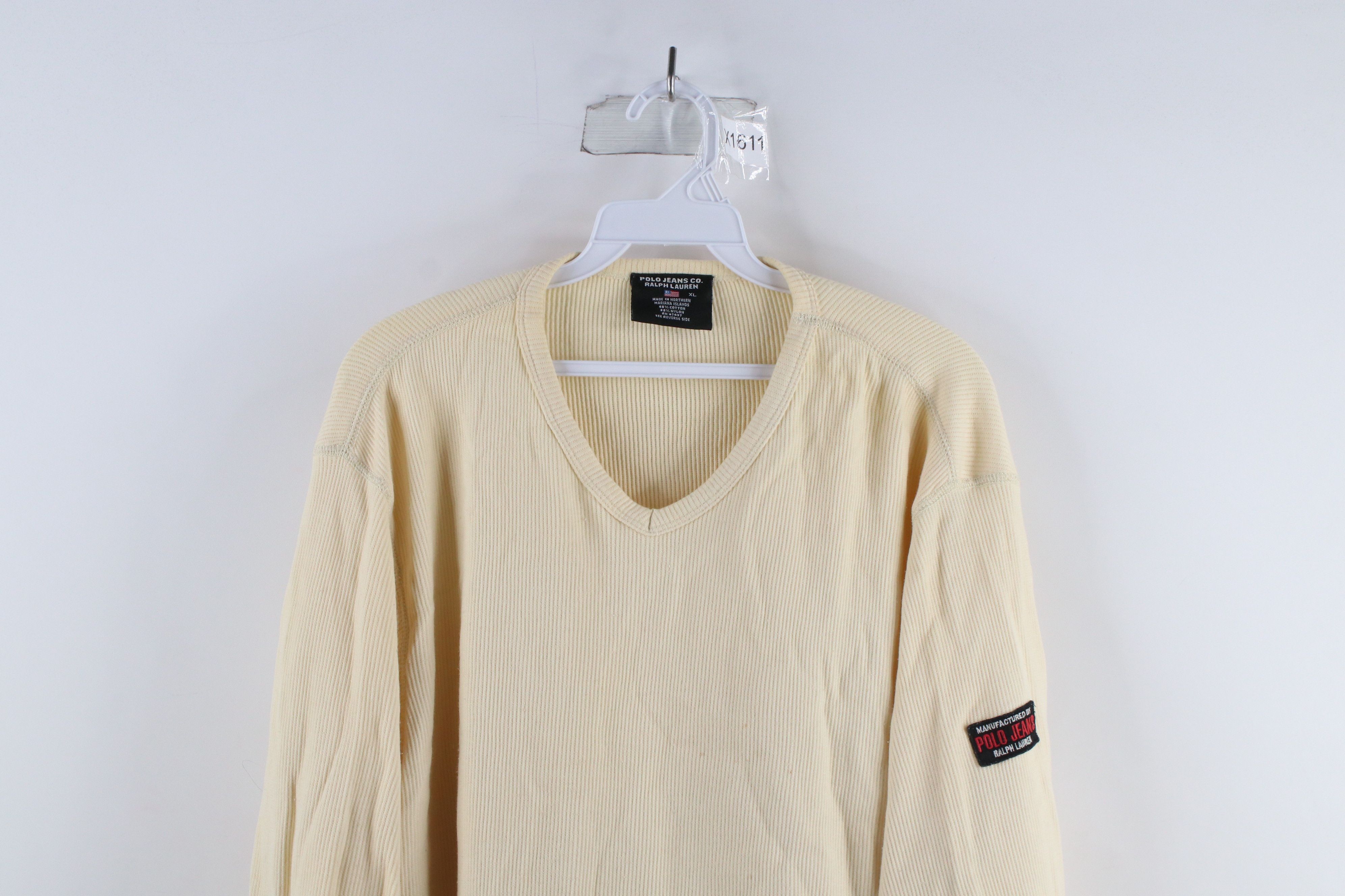 Ralph Lauren Vintage 90s Ralph Lauren Out Ribbed Knit T-Shirt Cream USA Size US XL / EU 56 / 4 - 2 Thumbnail