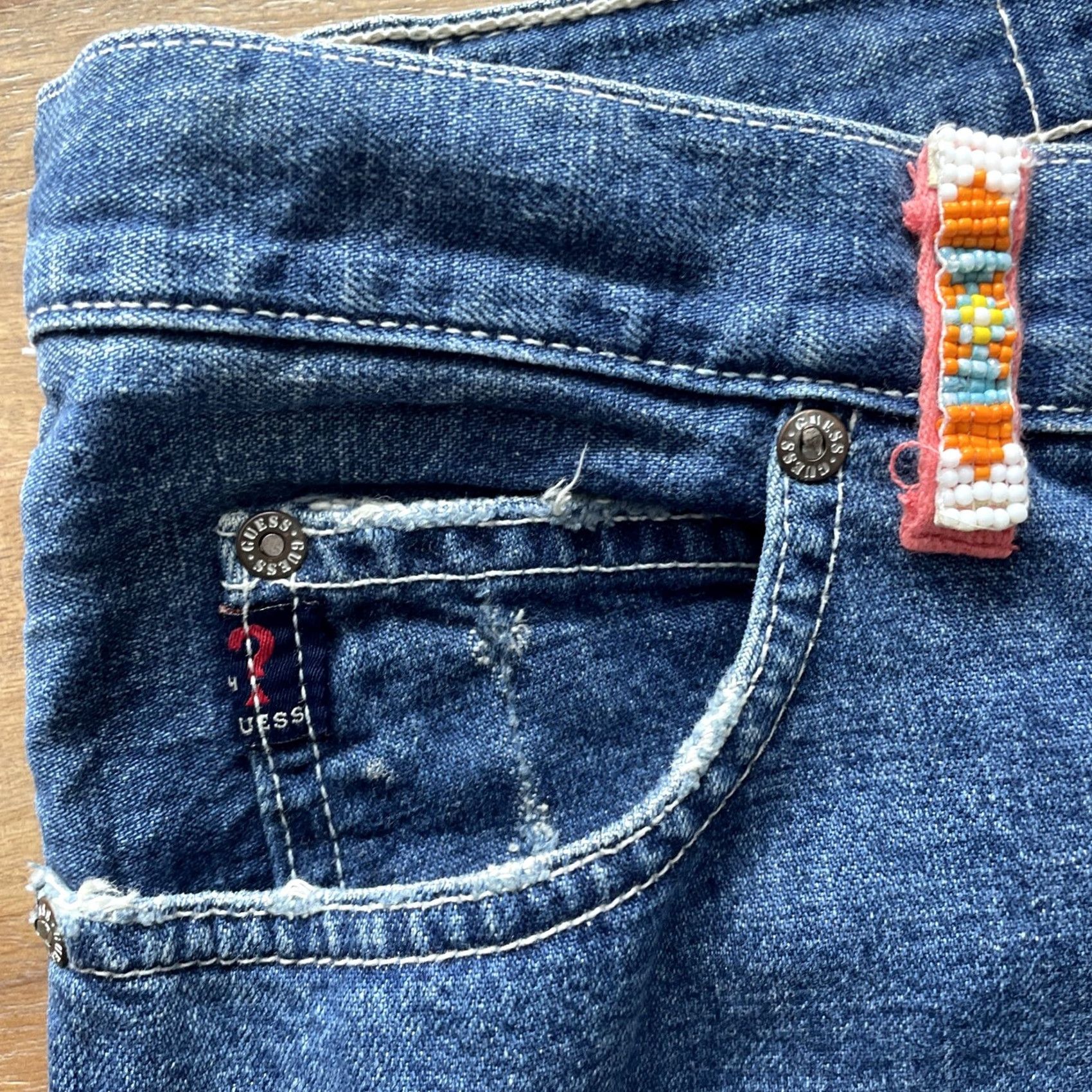 Guess VINTAGE GUESS Jeans Cropped Womens 30x23 Beaded Embellished Denim 80s 90s Boho USA Shirt? Size 30" / US 8 / IT 44 - 7 Thumbnail