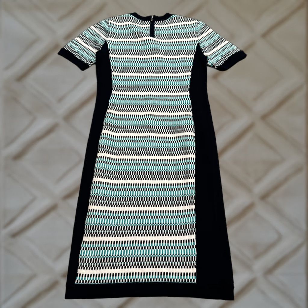 Karen Millen Karen Miller Textured Knit Midi Shift Dress Womens L Black Teal Geometric Size L / US 10 / IT 46 - 1 Thumbnail