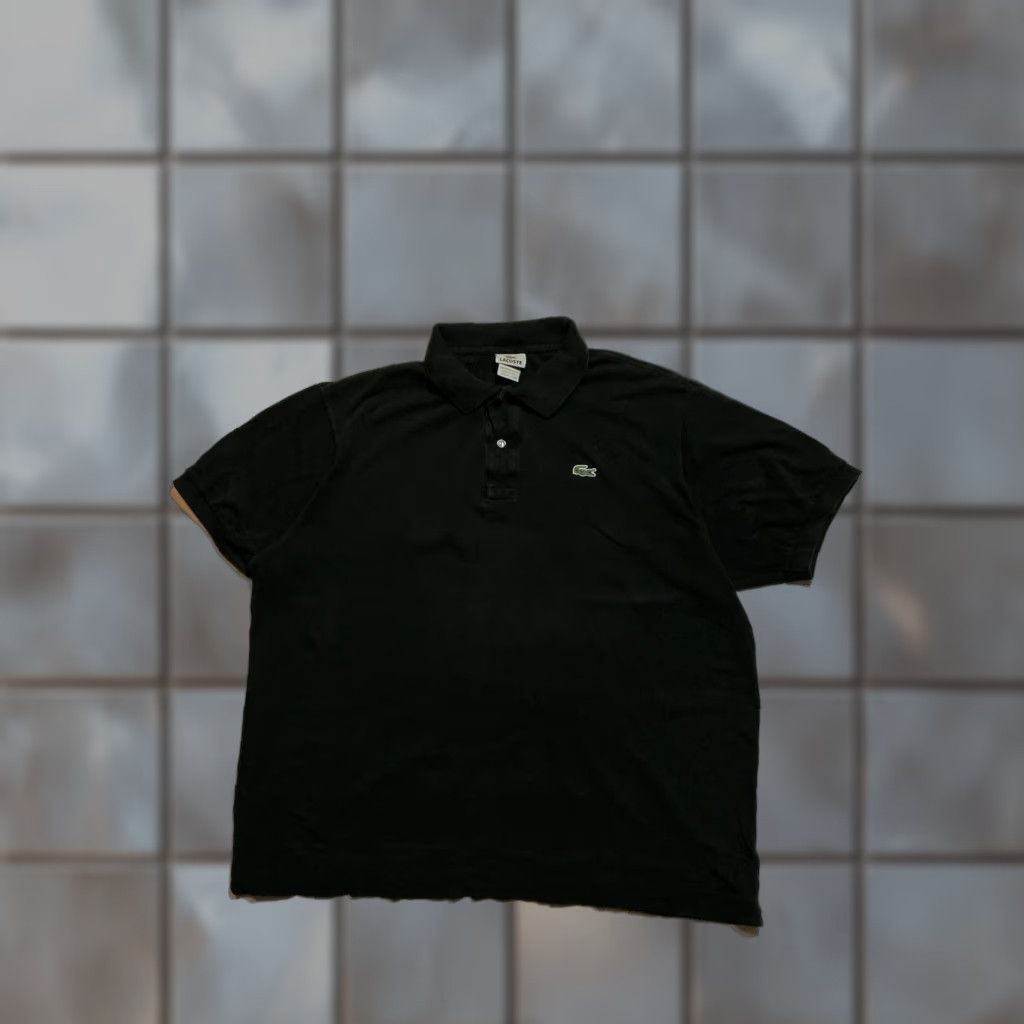 VINTAGE Lacoste Polo Shirt Crocodile Logo Black 100% Cotton Short Sleeve Classic Sz 7 Mens