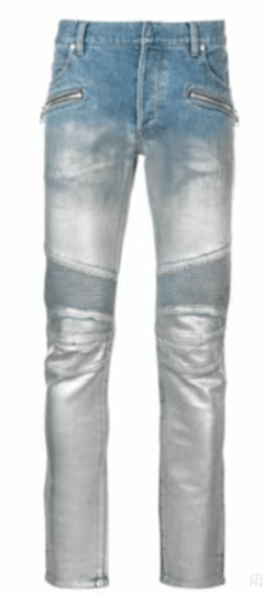 image of Balmain Silver Paint Coated Slim Fit Jeans Size 30 in Blue, Men's