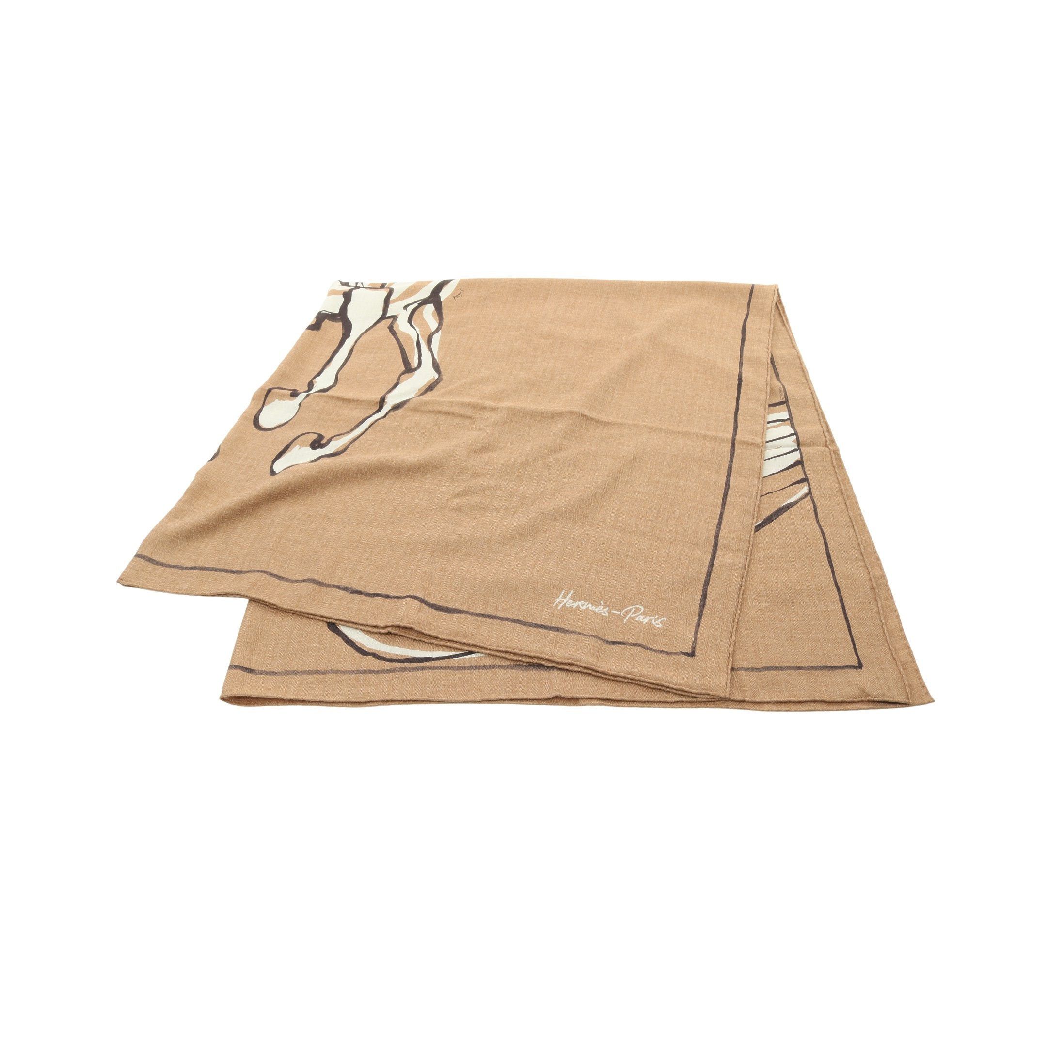 Hermes Carréjean Carres 140 Libre Comme Pegase Scarf Shawl Cashmere Silk Brown Multicolor