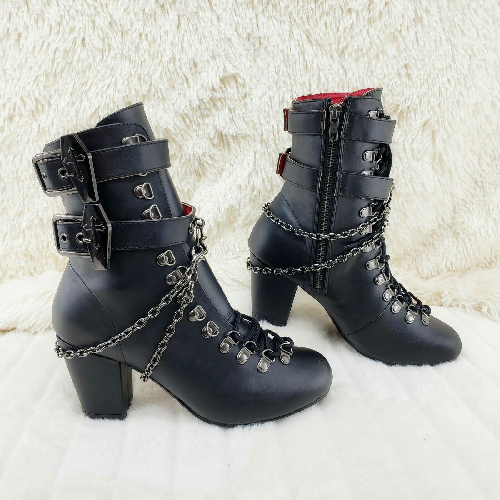 Demonia Cult DEMONIA Vivika Goth Granny Ankle Boots Coffin Straps & Chain Size US 8 / IT 38 - 8 Thumbnail