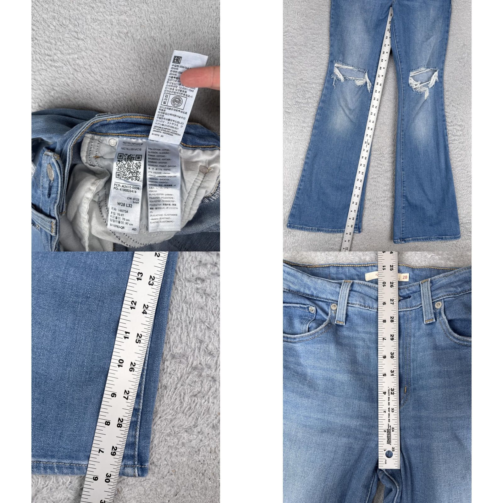 Levi's Levi's Jeans 726 Flare Womens 28 Blue Distressed Stretch Denim 28x32 Size 28" / US 6 / IT 42 - 8 Thumbnail