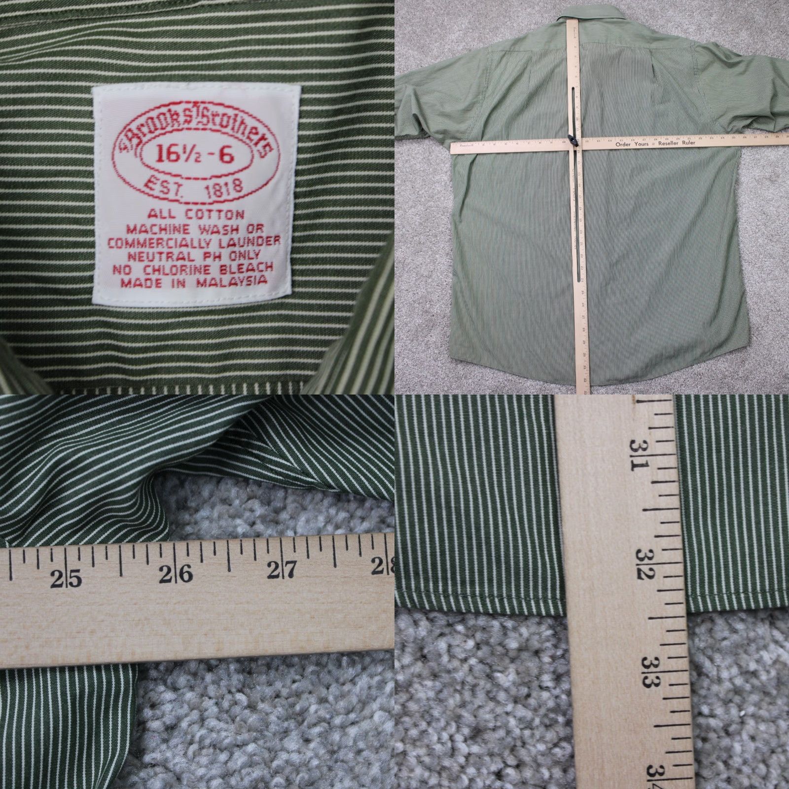 Brooks Brothers Brooks Brothers Dress Shirt Mens 16.5 6 Green/White Cotton Long Sleeve Button-Down Collared Non-Iron 100% Cotton Regular Fit Shirt Mens Size 46R - 8 Thumbnail