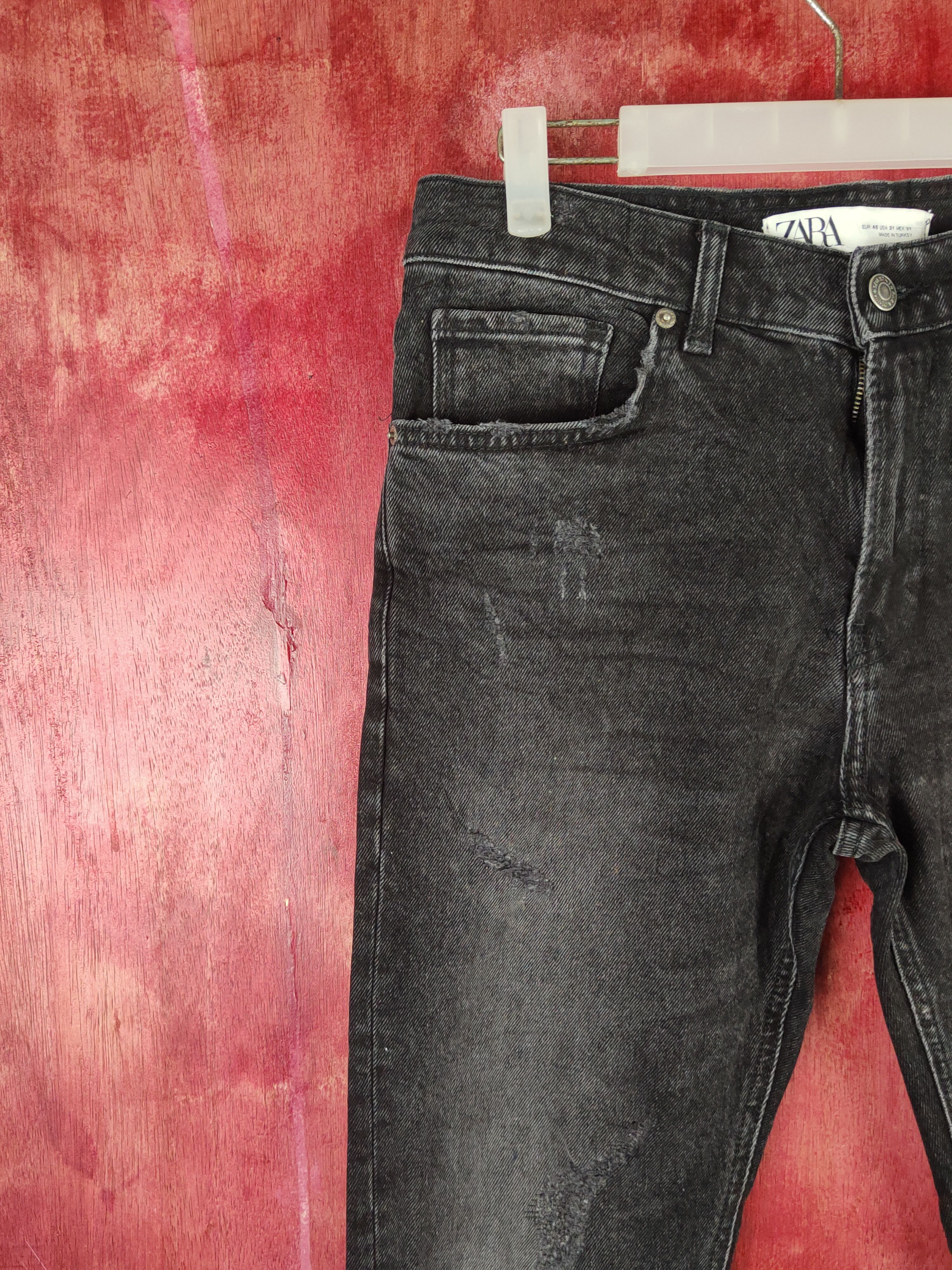Japanese Brand Zara Black Distressed Ripped denim Jeans #S1659 Size US 31 - 3 Thumbnail