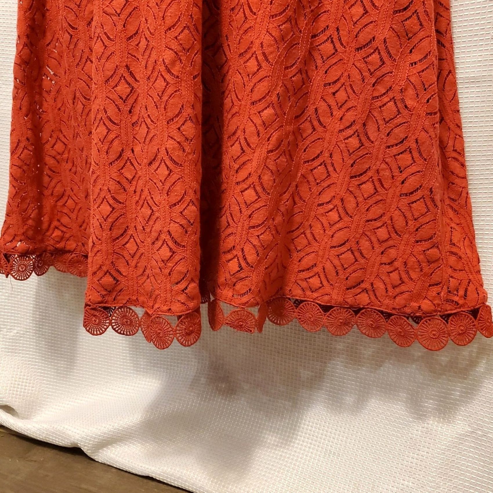 Vintage Jessakae Dress Midi Red Crochet Lined Bohemian Geometric Short Sleeve Round Neck Zip Button S Small Women's Vintage No Size S / US 4 / IT 40 - 3 Thumbnail