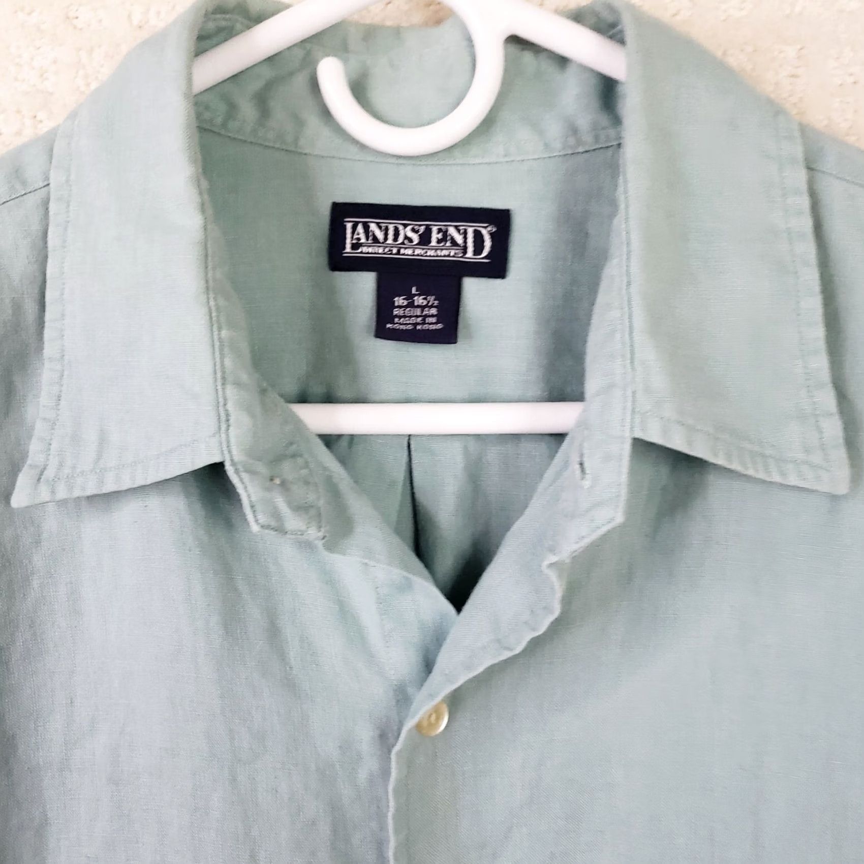 Lands' End Lands' End Shirt Mens L Mint Green 100% Linen Short Sleeve Button-Up Casual Summer Vintage Designer Shirts Mens Size US L / EU 52-54 / 3 - 4 Thumbnail