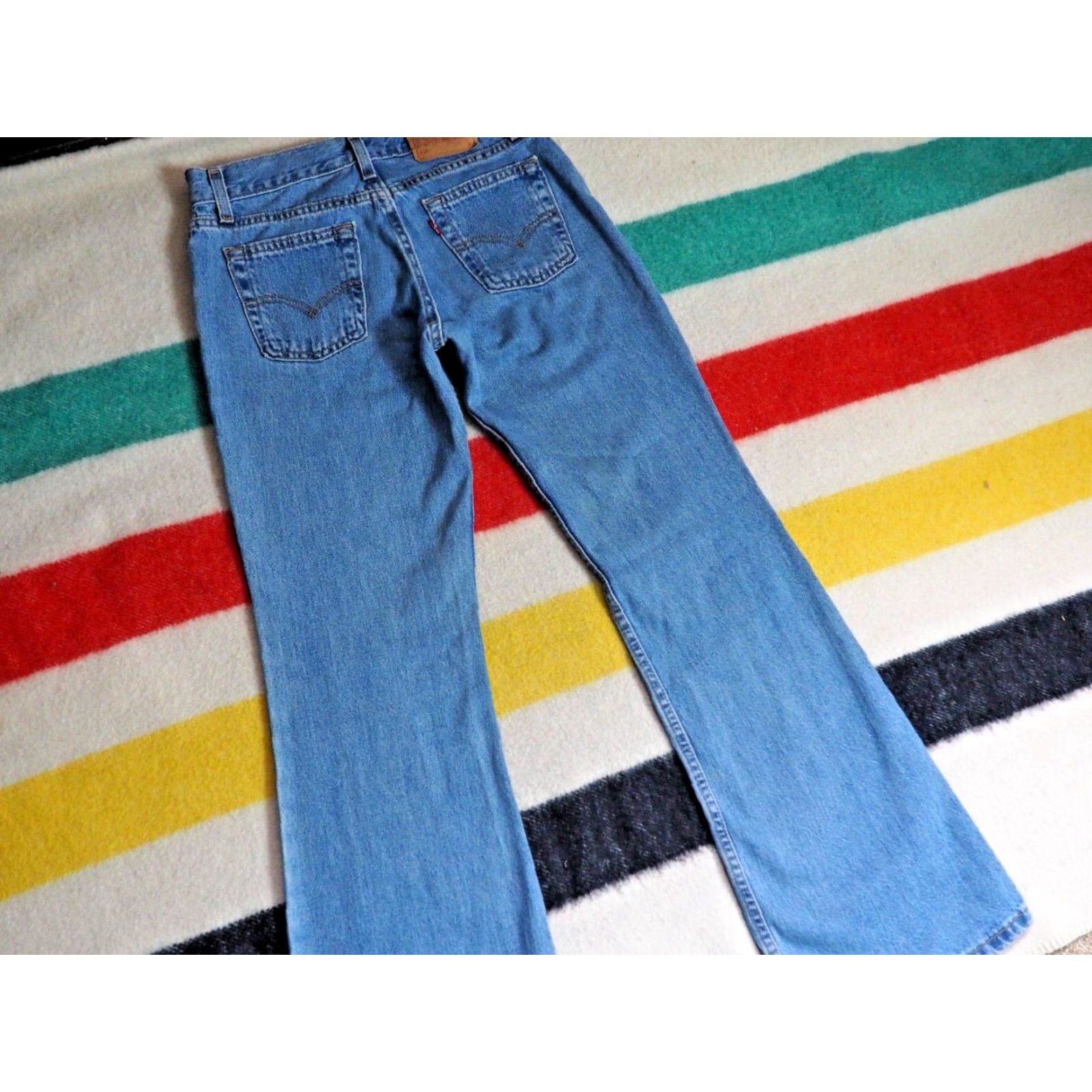Levi's VINTAGE Levi's 514 Denim Jeans 90s Superlow Flared Faded Blue 29x31 USA Made Hippy Size 29" - 6 Thumbnail