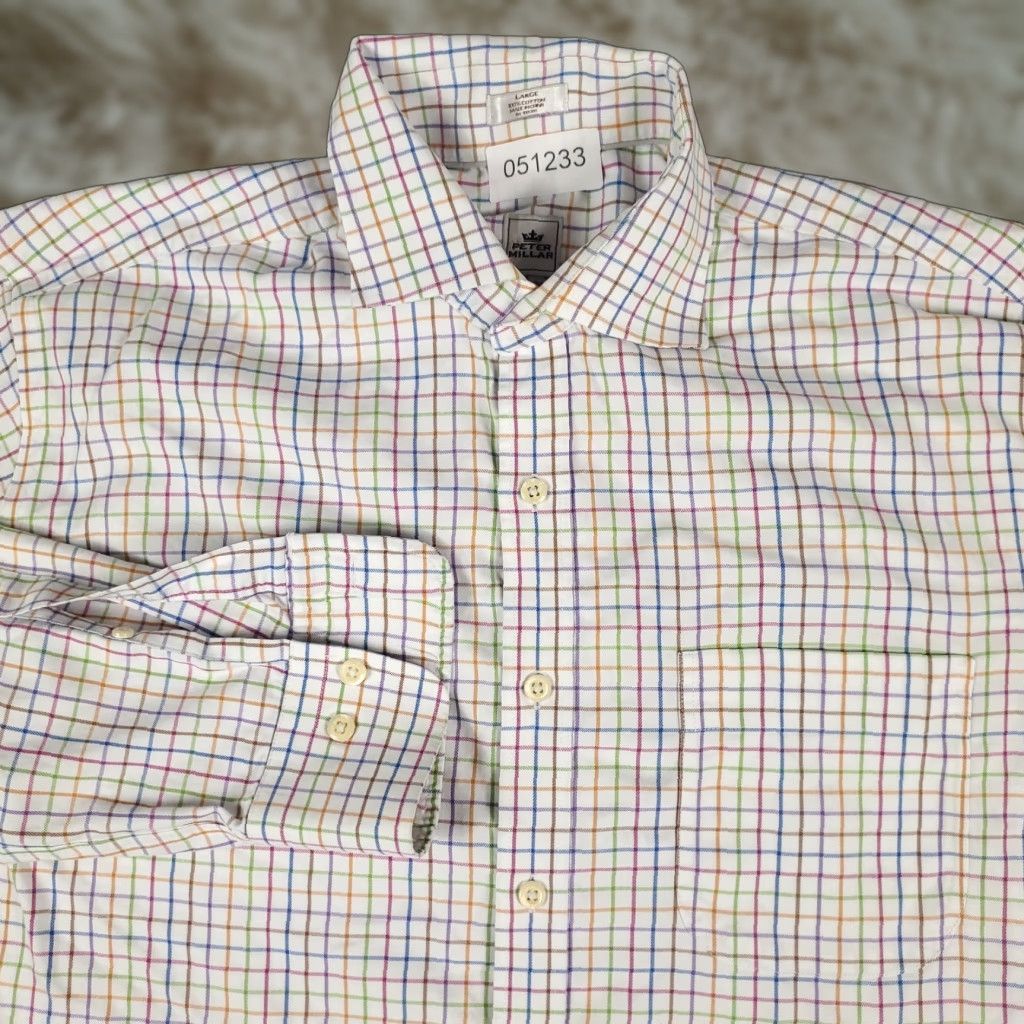 Peter Millar Peter Millar Shirt Mens Large White Multicolor Check Button-Up Long Sleeve Shirt Mens L White Checkered Button-Down Ready-to-Wear Modern Preppy Style Size US L / EU 52-54 / 3 - 1 Thumbnail