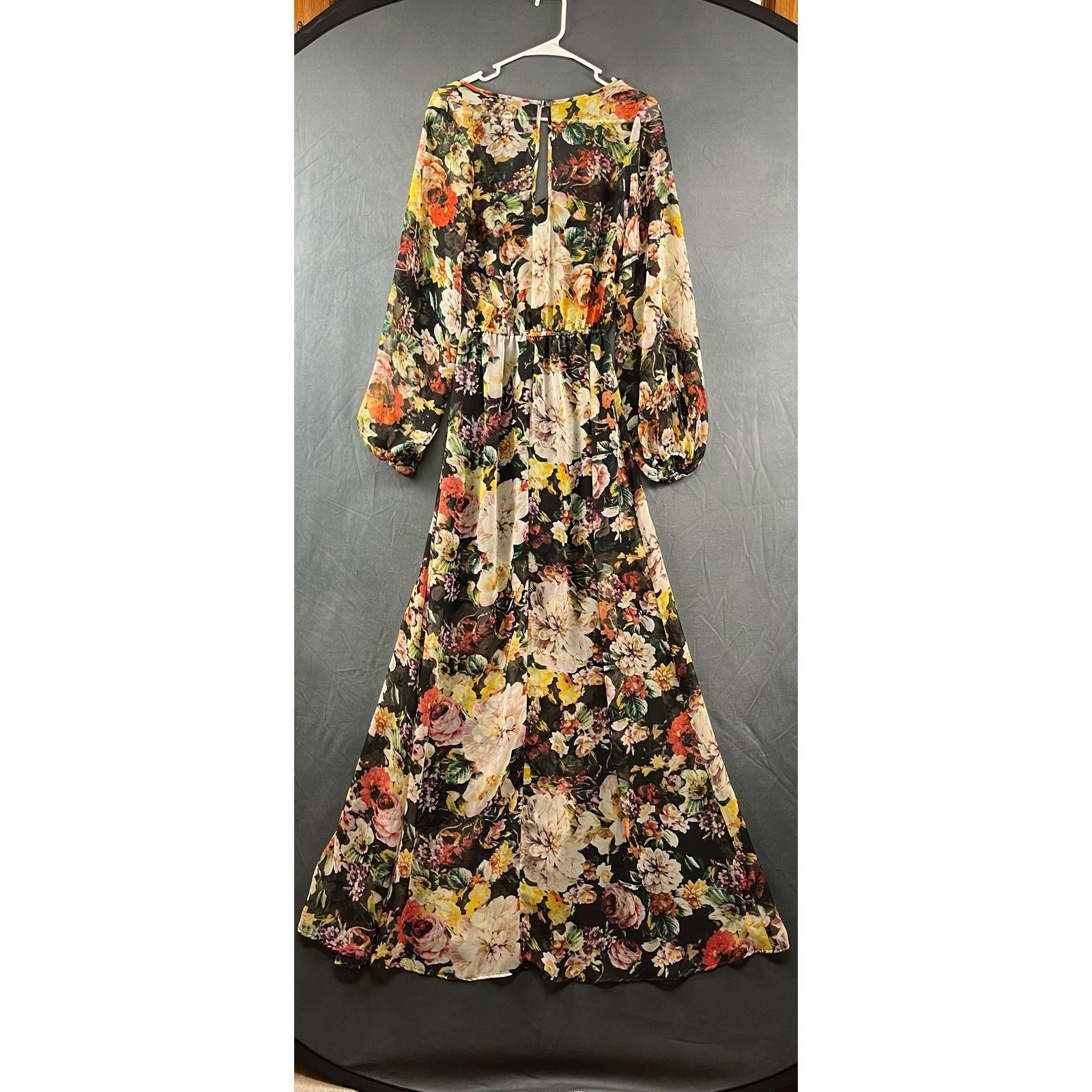 Other Floral Chiffon Maxi Dress Sleeves Cottage Peek A Boo Back Size S / US 4 / IT 40 - 3 Thumbnail