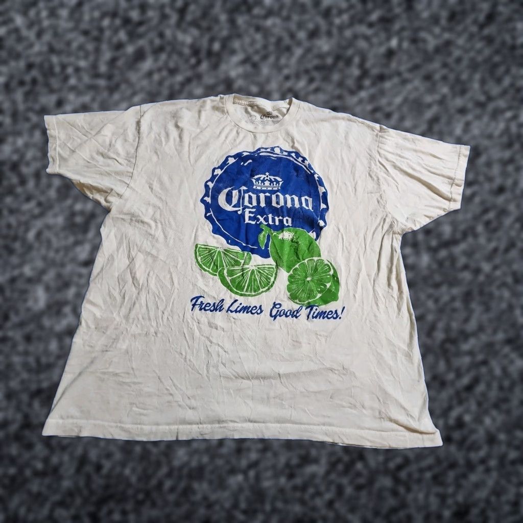 Vintage Corona Extra Beer Graphic Print T-Shirt Mens 2XL Beige Cotton Crew Neck Short Sleeve Size US XXL / EU 58 / 5 - 1 Thumbnail