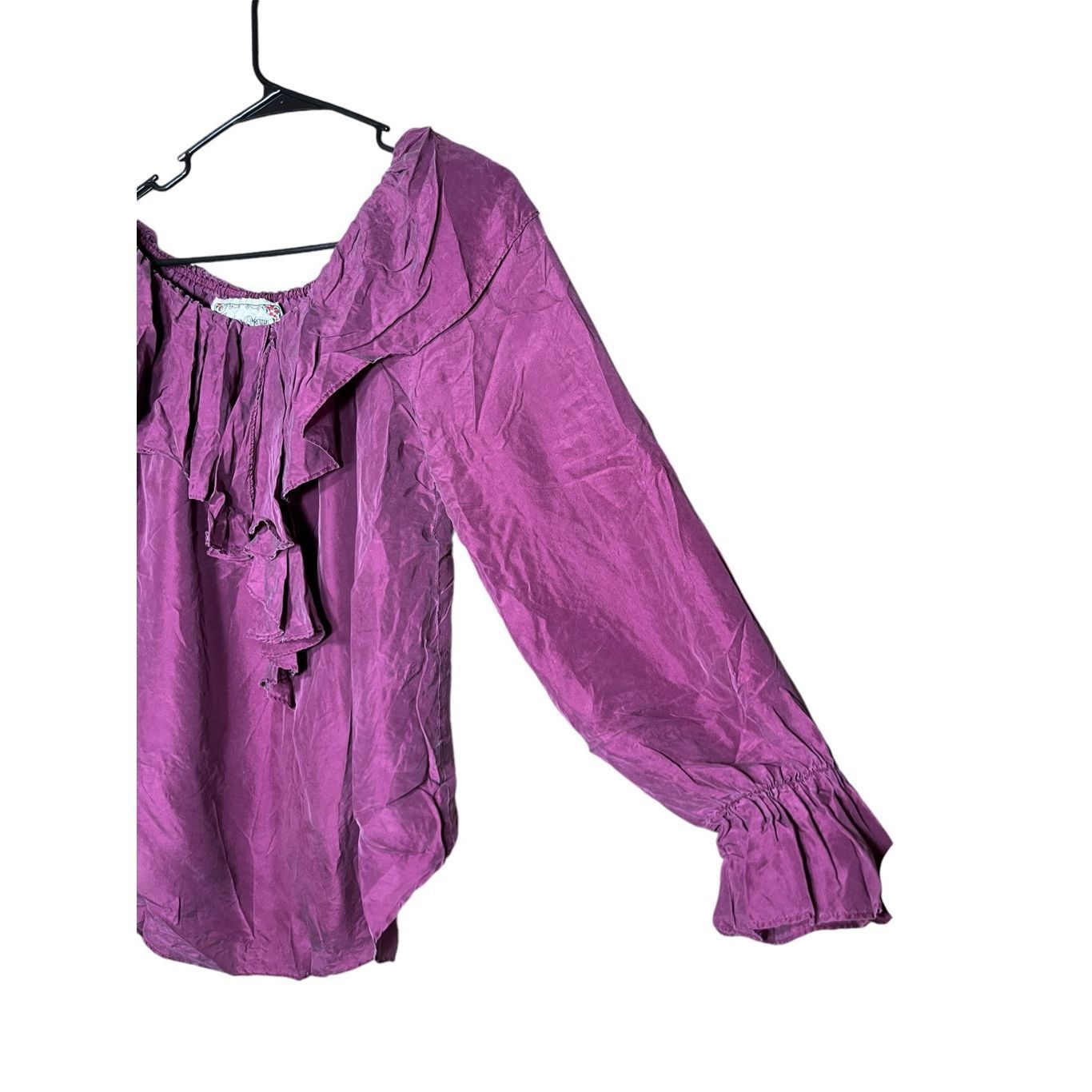 Other Vintage Jonathan Martin 100%Silk Purple Ruffle Top Blouse Wo Size M / US 6-8 / IT 42-44 - 3 Thumbnail