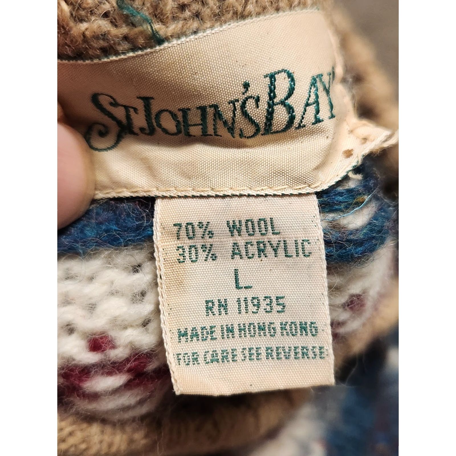 Vintage VINTAGE St Johns Bay Sweater Crew Neck Unisex Adults L Blue Fair Isle Wool 90s Size US L / EU 52-54 / 3 - 2 Thumbnail