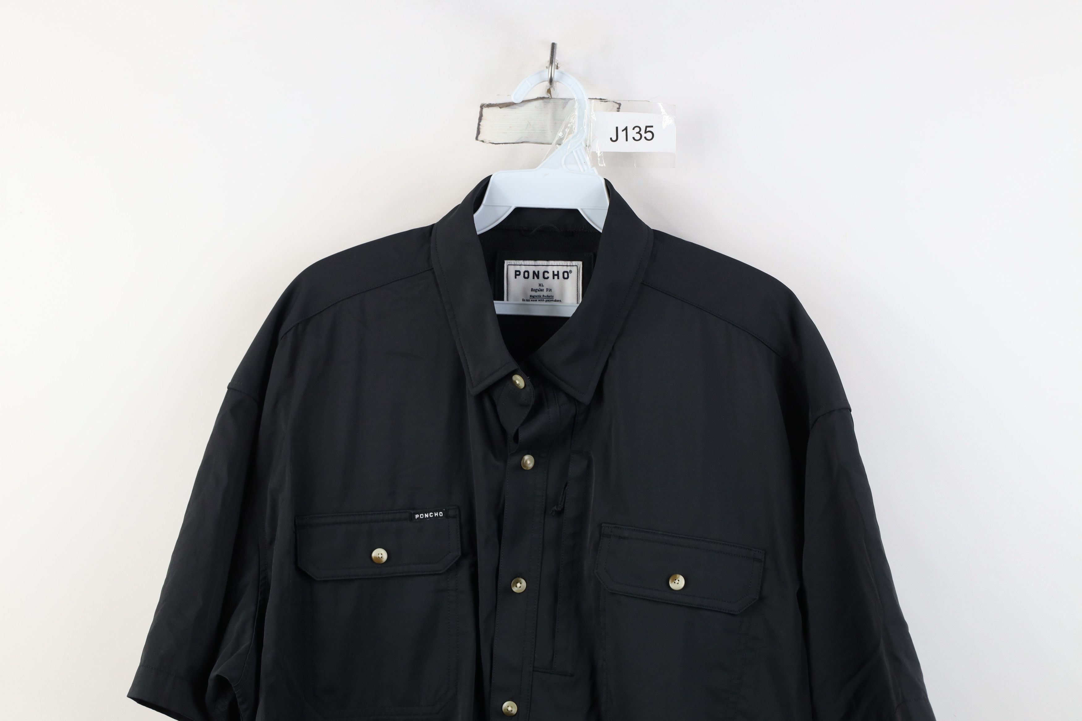 Vintage Poncho Fit Magnetic Pocket Short Sleeve Button Shirt Black Size US XL / EU 56 / 4 - 2 Thumbnail