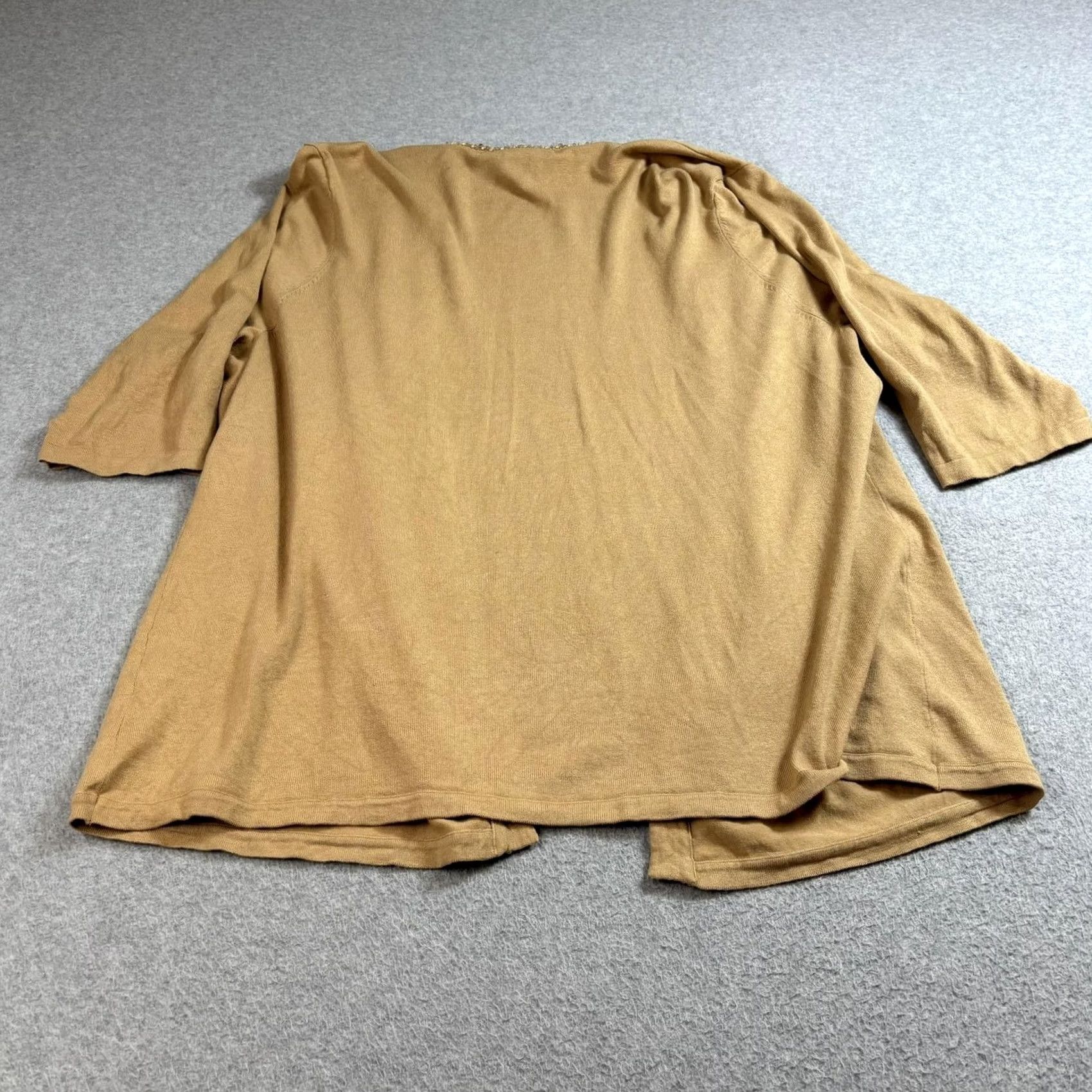 Vintage Alain Weiz Cardigan Sweater Womens 20 Tan Silk Beaded Trim Open Front 3/4 Sleeve Plus Size Mens? Womens Size 3XL / US 20-22 - 2 Thumbnail