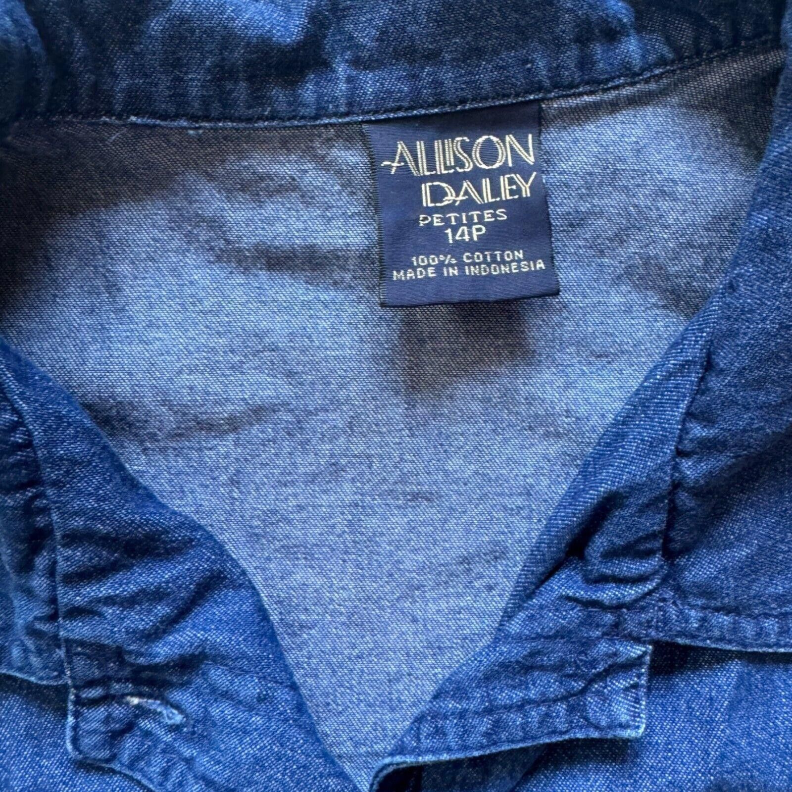 Designer Allison Daley 14P Denim Shirt Embroidered Flowers 90s Size XL / US 12-14 / IT 48-50 - 4 Thumbnail
