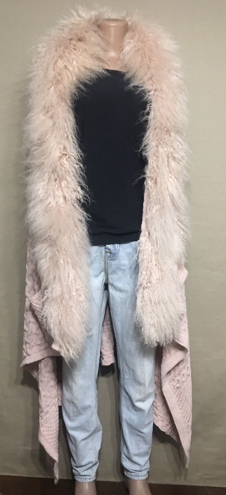 Designer Hayley Menzies Alpaca Knit FurTrim Long Cardigan Sweater Size ONE SIZE - 3 Thumbnail