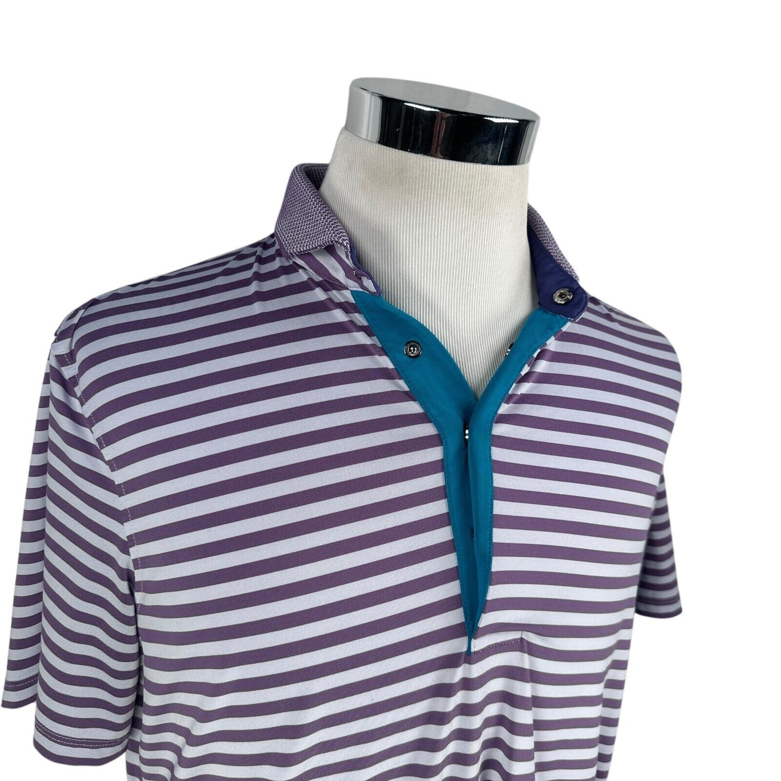 Grenson Greyson Polo Shirt Mens Medium Purple Gray Striped Blue Golf Size US M / EU 48-50 / 2 - 2 Thumbnail