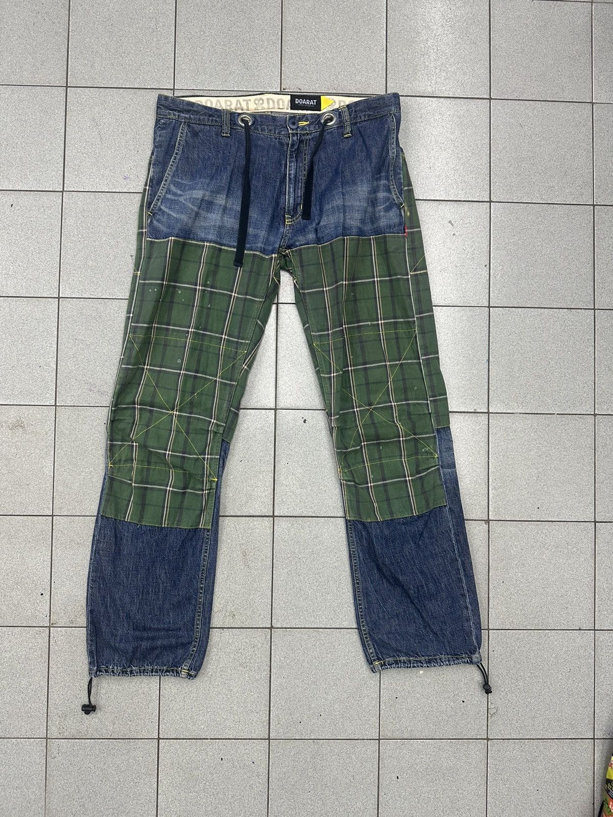 Japanese Brand 🇯🇵 DOARAT Double Knee Plaid/Denim Size US 35 - 2 Thumbnail