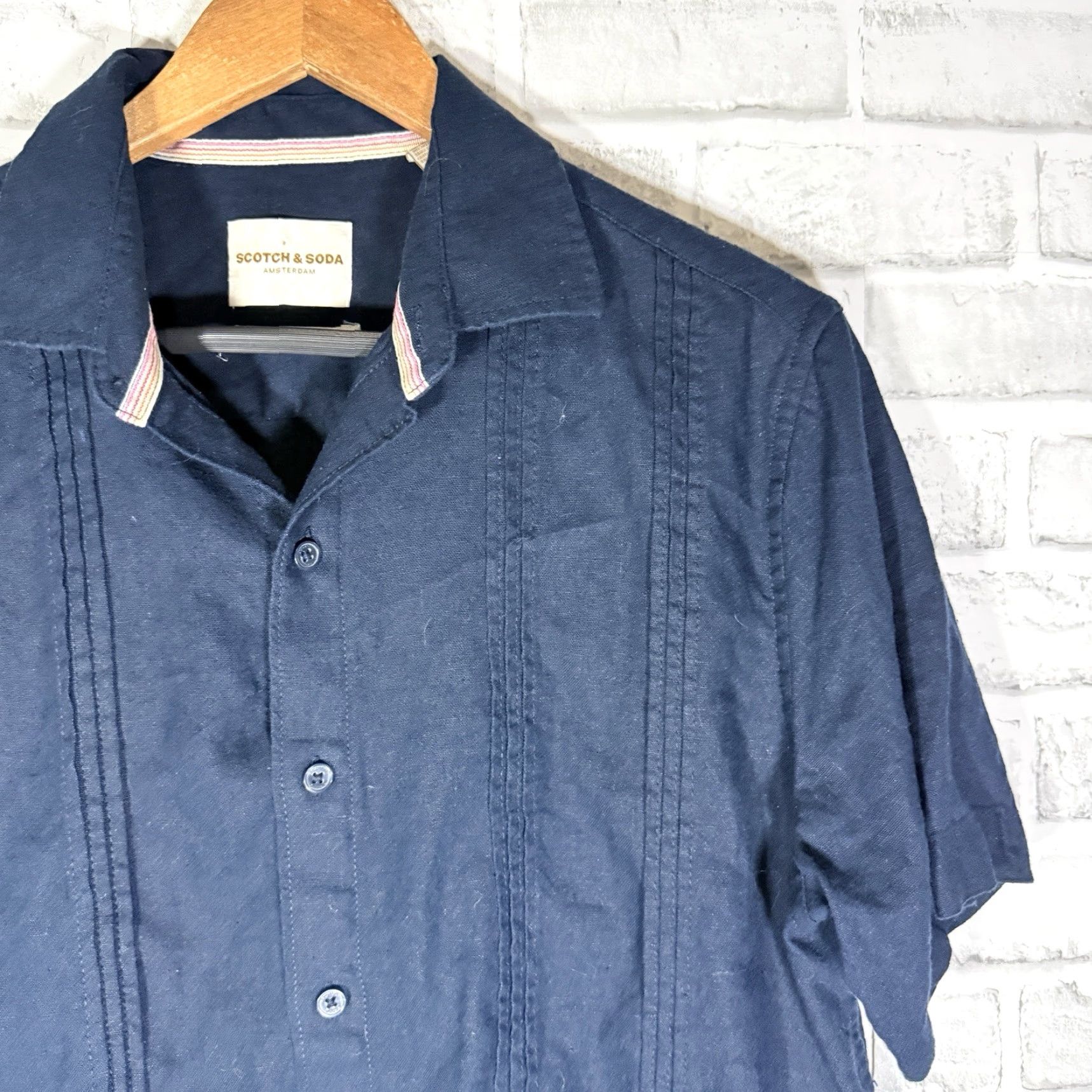 Scotch & Soda SCOTCH & SODA Blue Linen Blend Short Sleeve Button Down Shirt Mens Medium Size US M / EU 48-50 / 2 - 2 Thumbnail