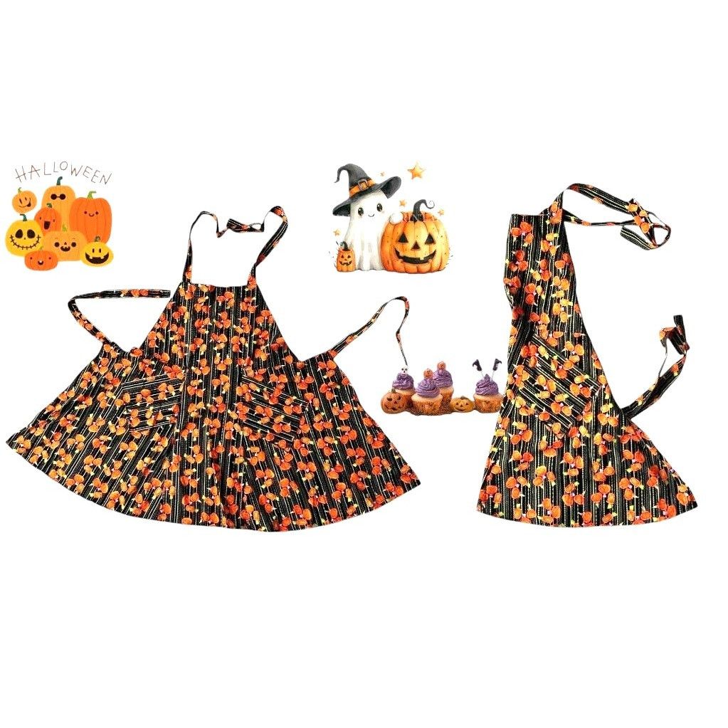 Handmade Vintage Handmade Halloween Apron Jack O Lanterns Pockets Bak Size ONE SIZE - 5 Thumbnail