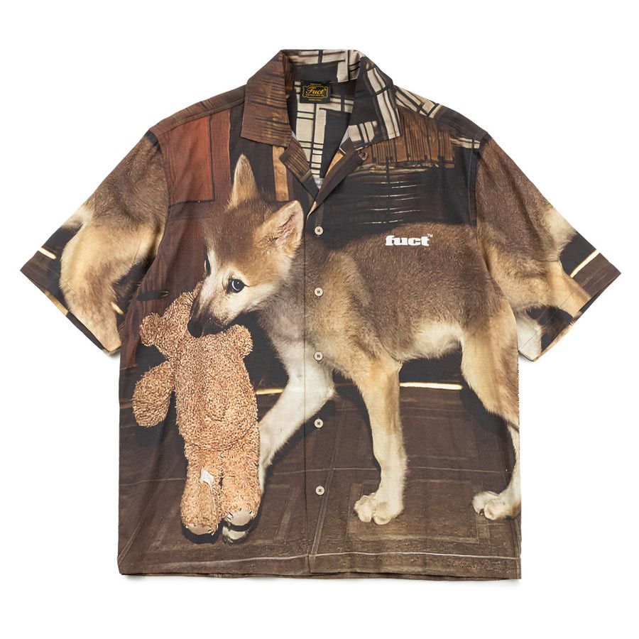 image of Aloha Wear x Fuct Camp Collar Shirt Dog Print in Brown, Men's (Size XL)