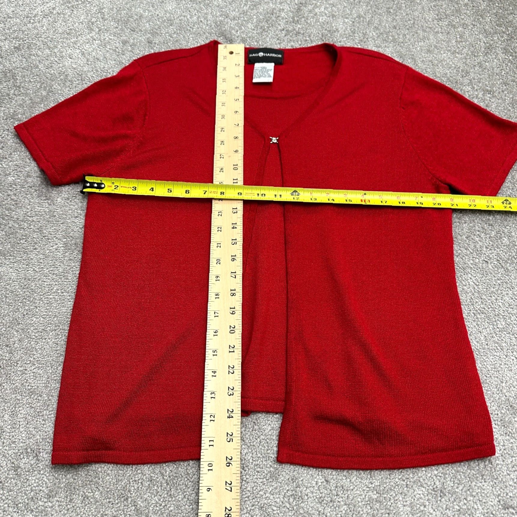 Vintage Sag Harbor Red Short Sleeve Sweater Blouse Womens L Cardigan Knit Casual Work Size L / US 10 / IT 46 - 7 Thumbnail