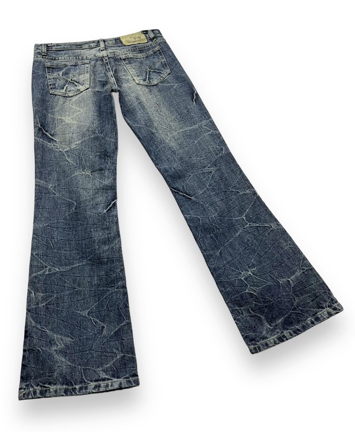 Indigo 🔥90’s AFRICA TARO Punk Whiskered Acid Wash Flare Jeans Size US 29 - 6 Thumbnail