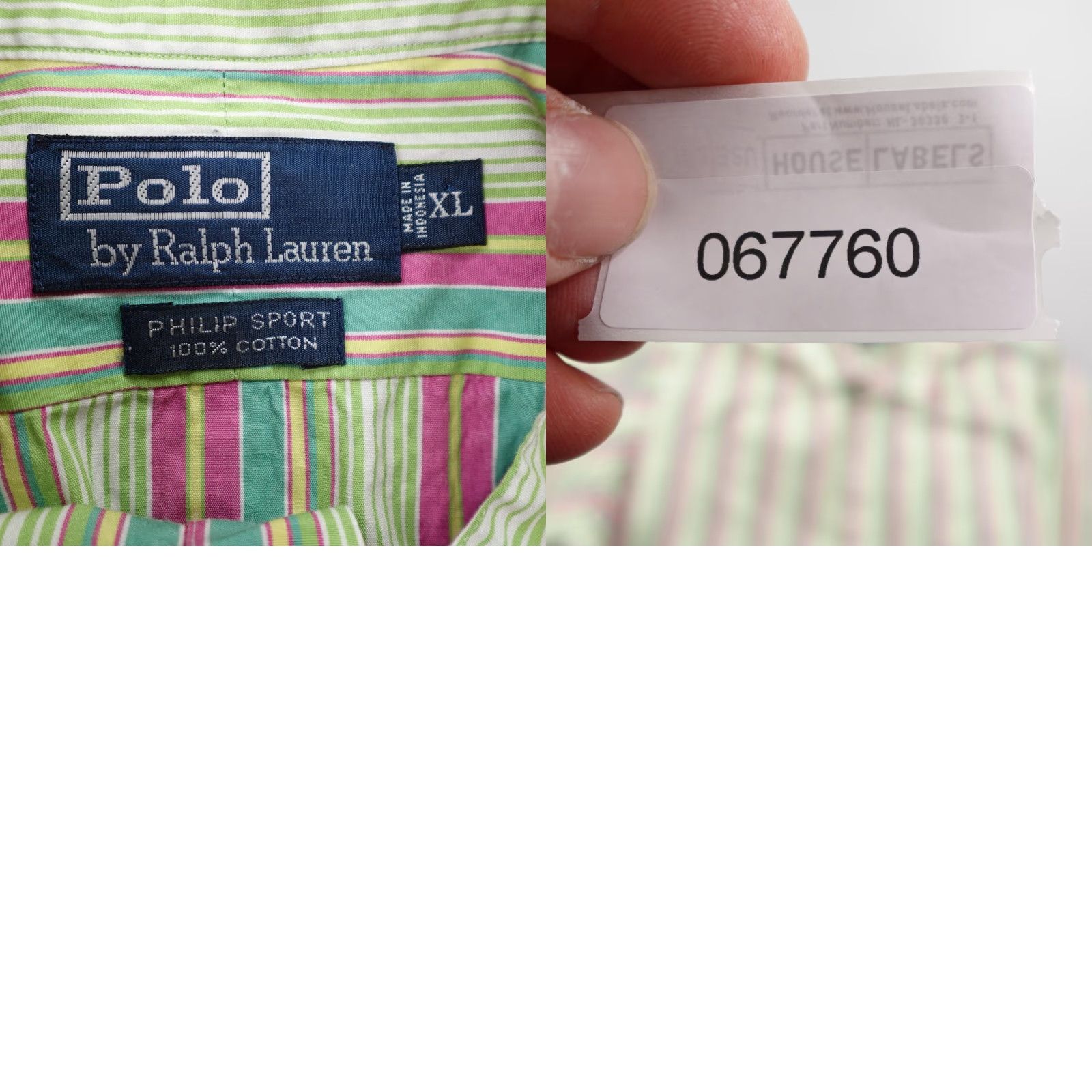 Polo Ralph Lauren VINTAGE Polo Ralph Lauren Shirt Men XL Green Pink Stripe Button Up Sports Philip Sport Button Up Size US XL / EU 56 / 4 - 8 Thumbnail