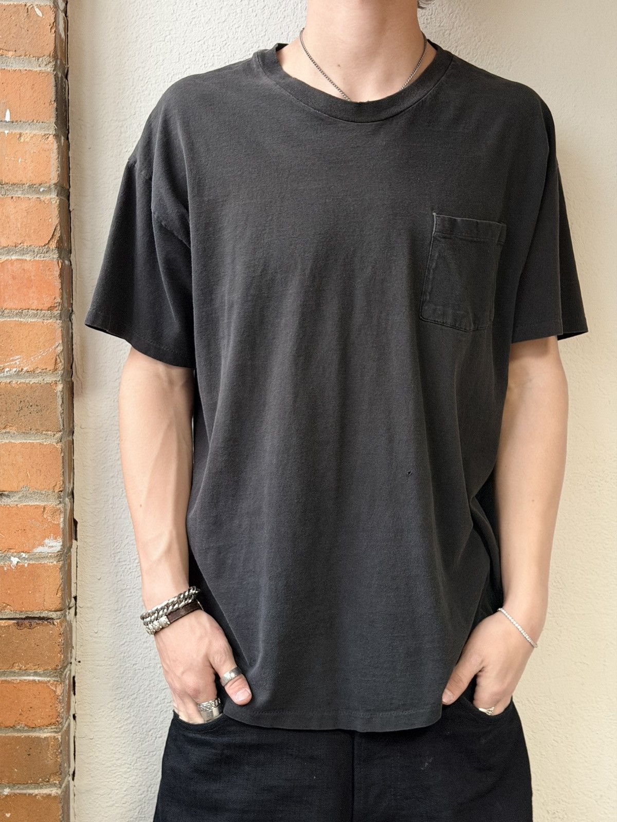 Faded black blank pocket tee